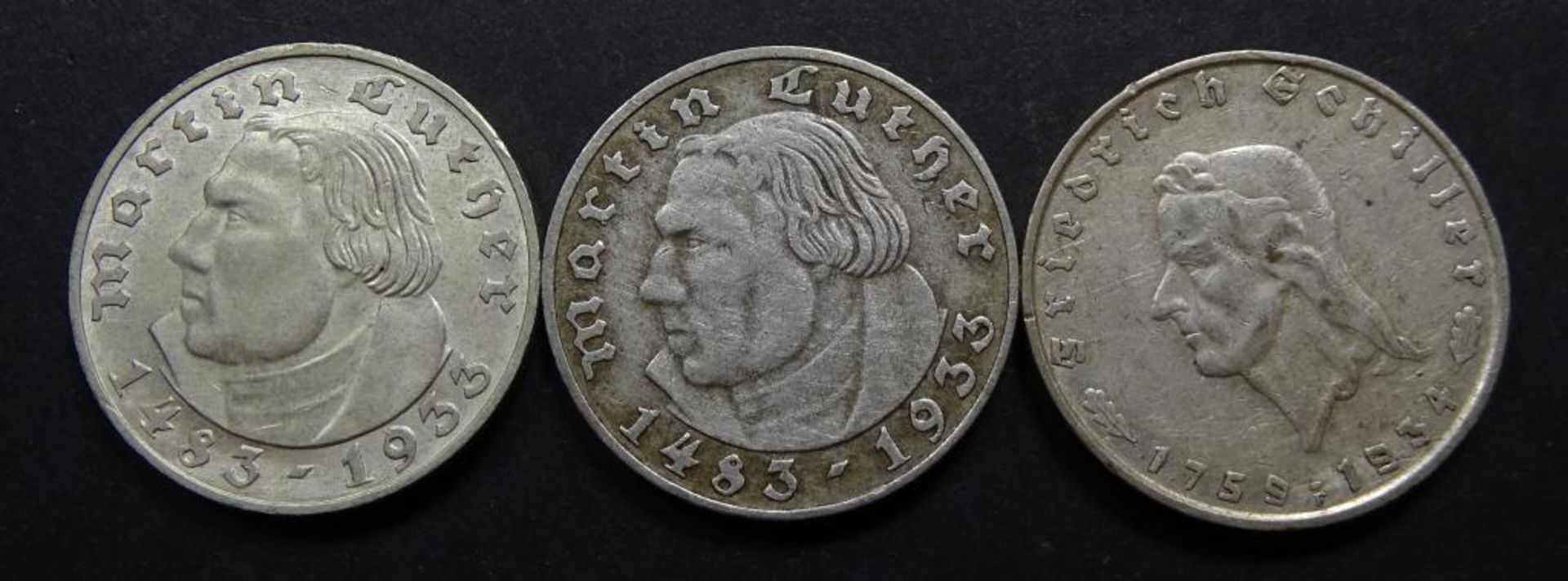 3x 2 Reichspfennig, Martin Luther,Schiller,vz - Bild 2 aus 2