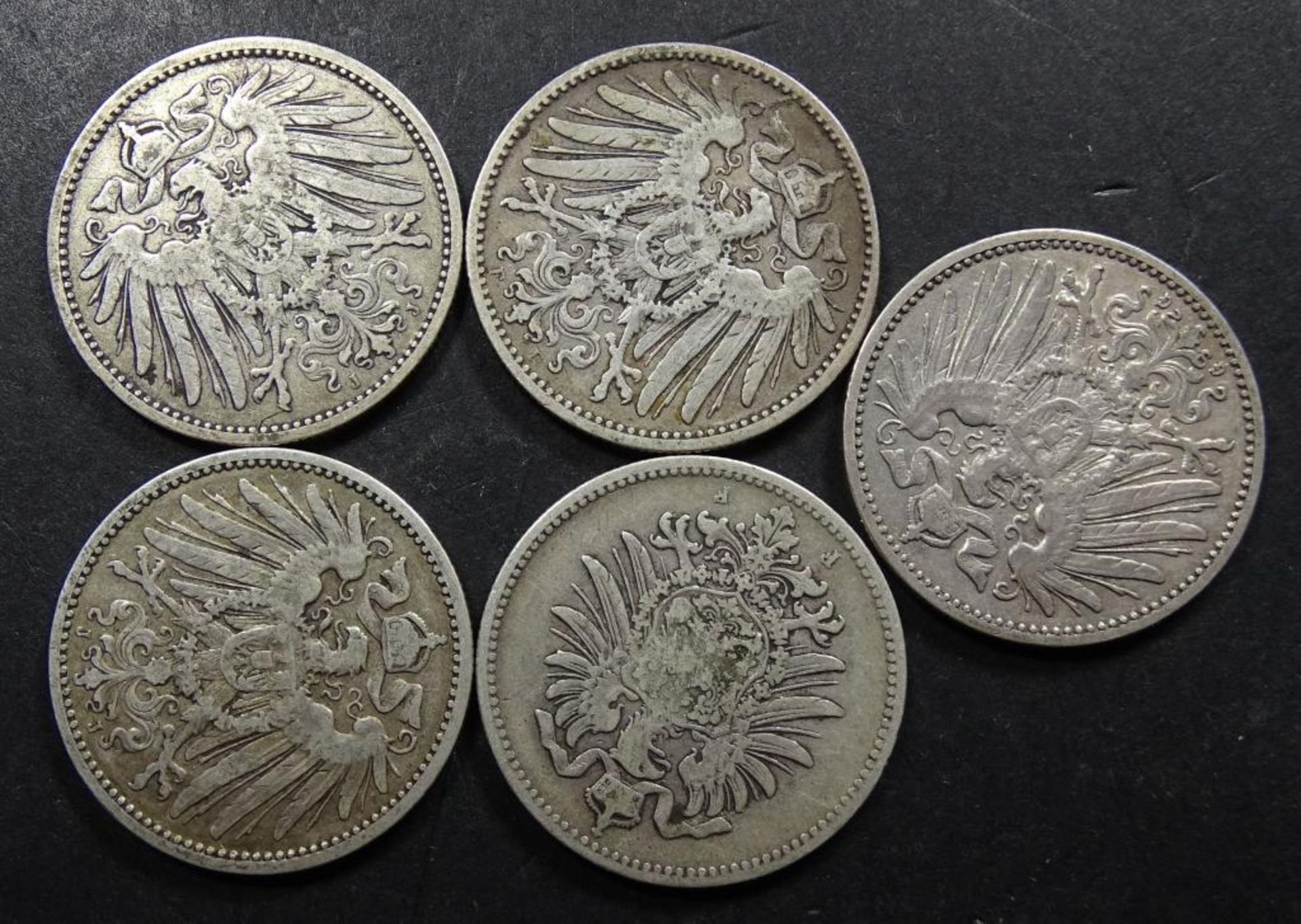 5x 1 Reichsmark, 1900G,1883F,1893J,1892J,1893F - Bild 2 aus 2