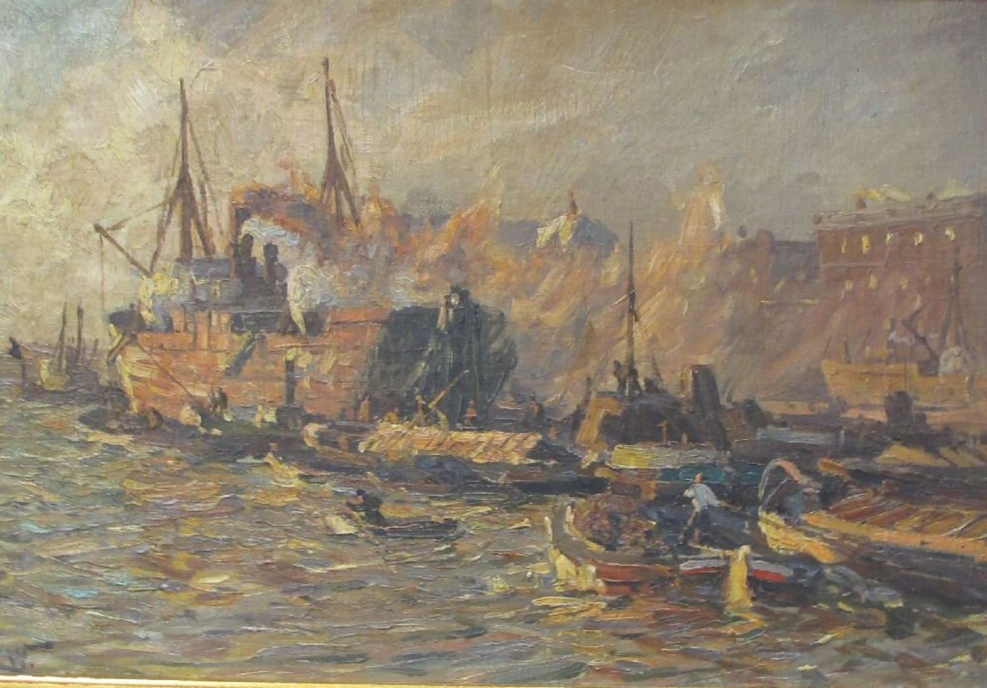 Cornelius WAGNER (1870-1956) "Englischer Hafen", ca. 1909, Öl/leinwand doubliert, gerahmt, RG 59 x