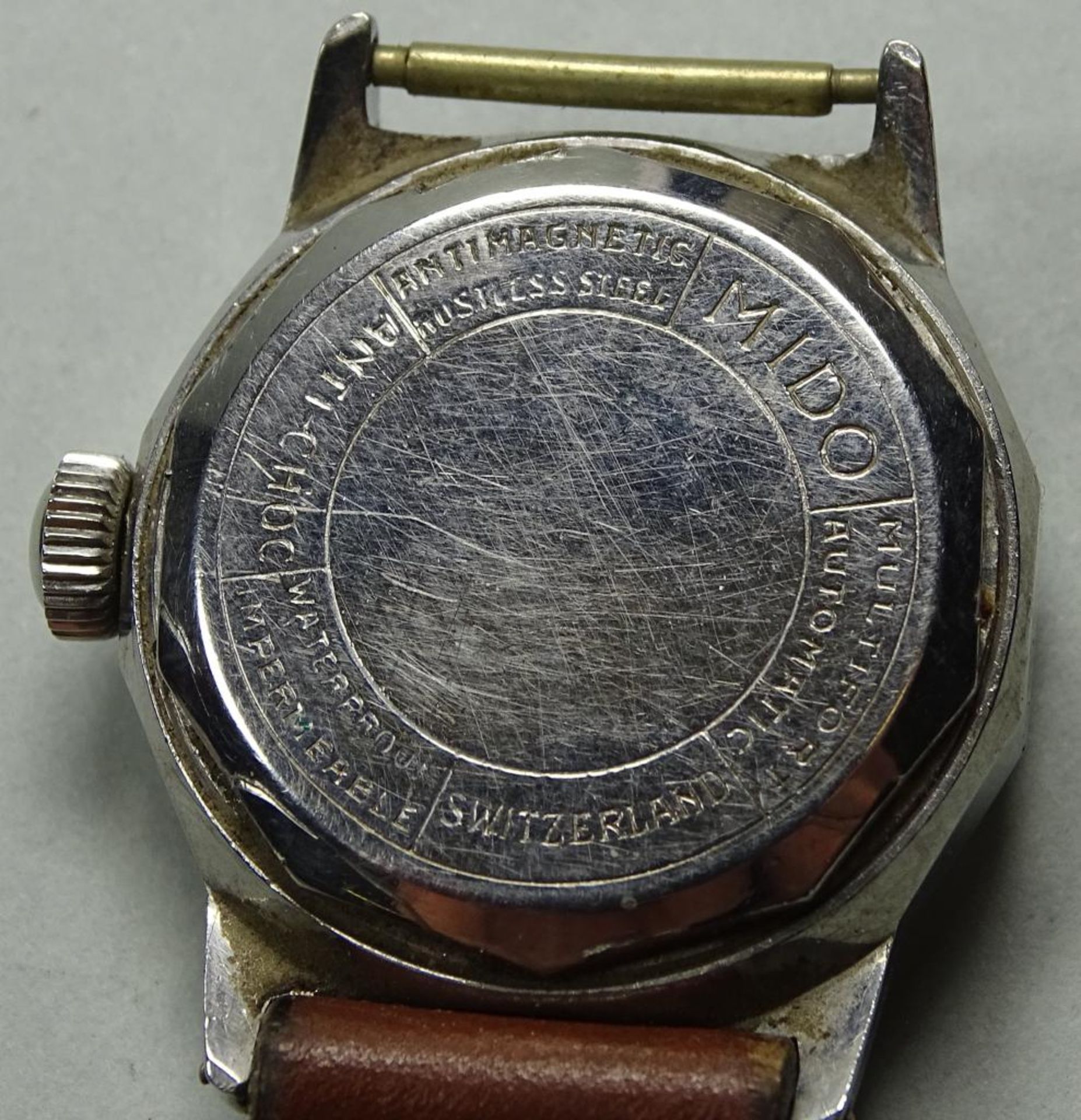 Vintage Armbanduhr "Mido-Multifort",Handaufzug,Werk läuft,ein Band,Tragespuren,d-28m - Bild 3 aus 3
