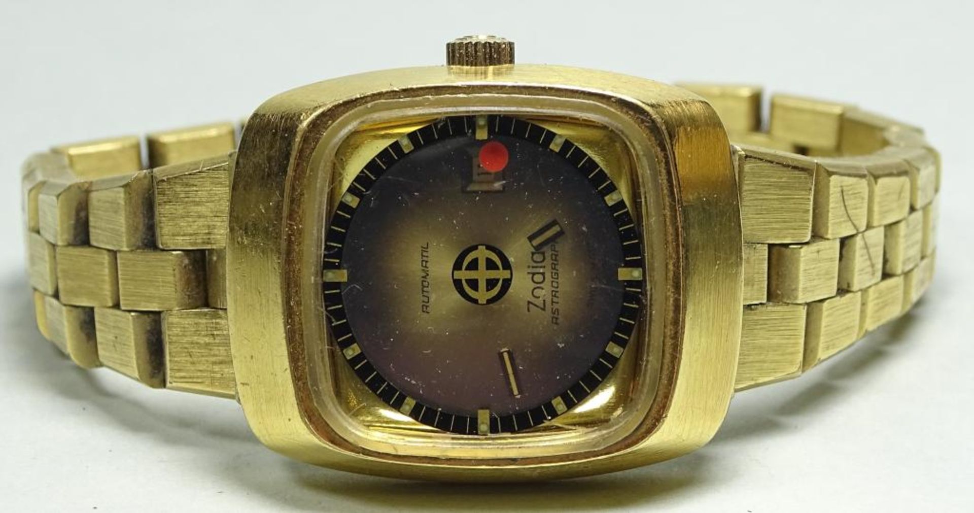 Seltene vintage Armbanduhr "Zodiac",Astrographic,automatic,Werk läuft,vergoldet,Gehäuse 33,6x27 - Bild 4 aus 4