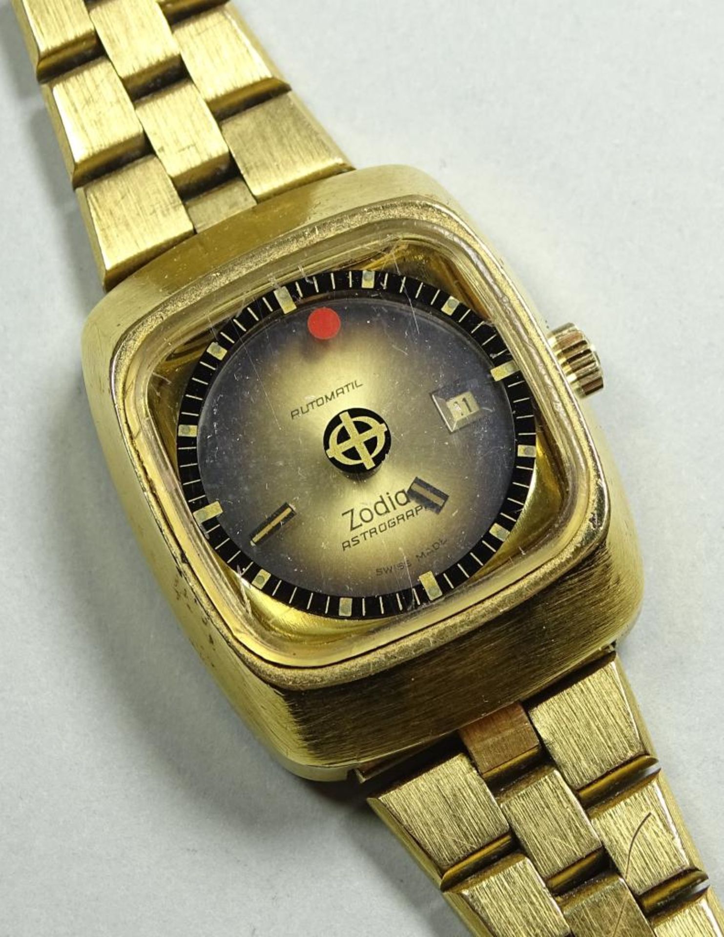 Seltene vintage Armbanduhr "Zodiac",Astrographic,automatic,Werk läuft,vergoldet,Gehäuse 33,6x27 - Bild 2 aus 4