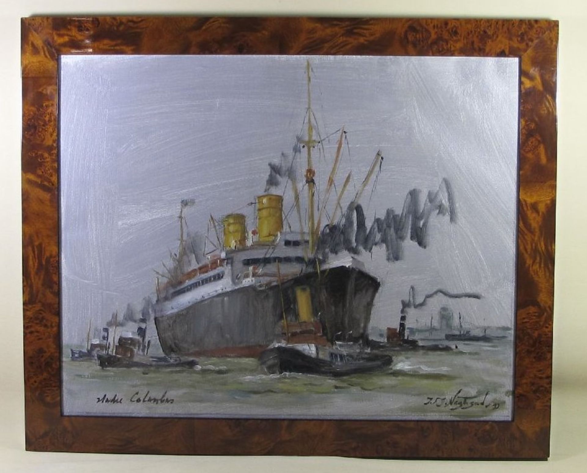 Frederik Johan NAGTEGAAL (1920-2000) "Dampfer Columbus", Öl/Leinwand, gut gerahmt, RG 47 x 57cm - Bild 2 aus 4