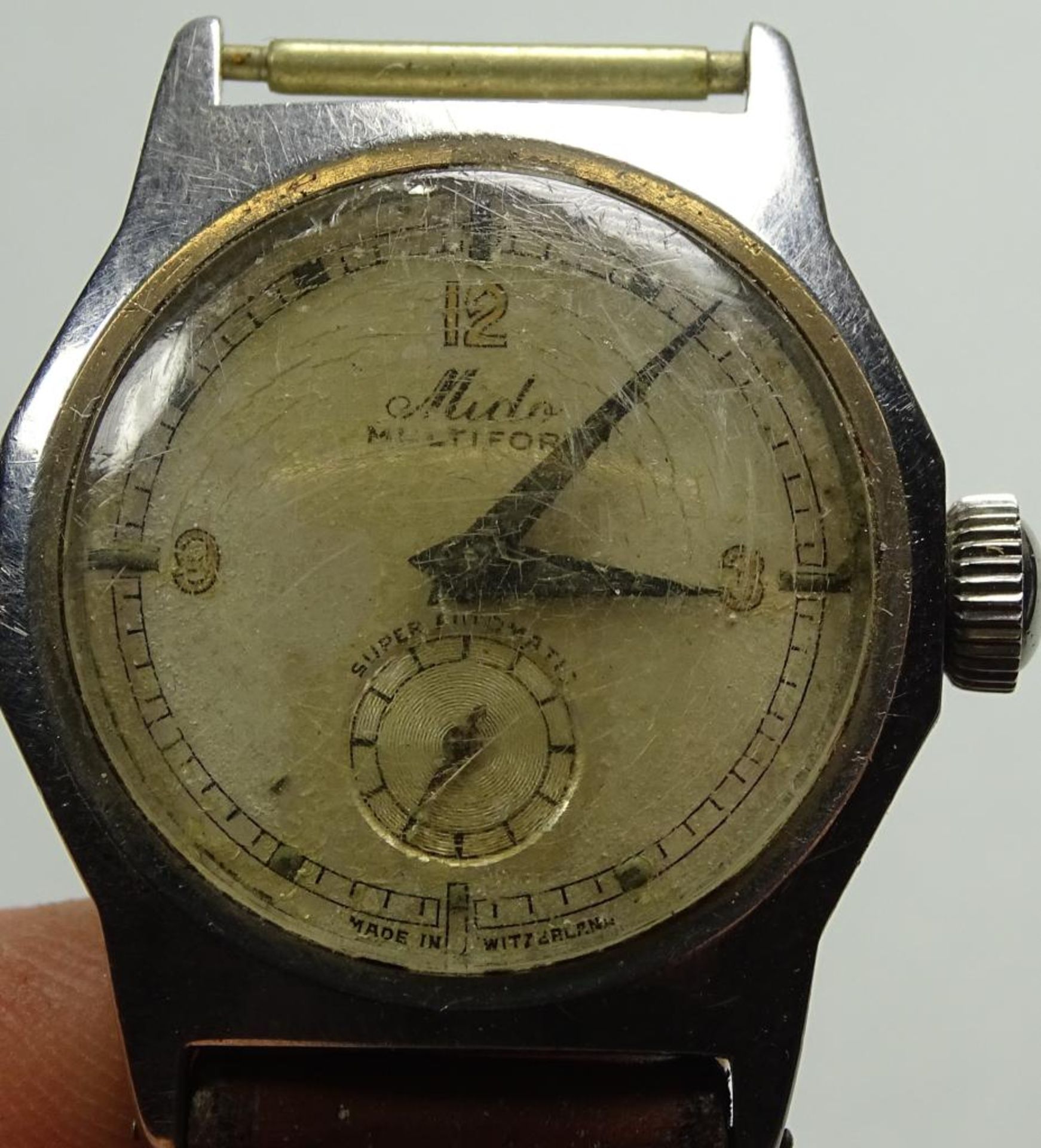 Vintage Armbanduhr "Mido-Multifort",Handaufzug,Werk läuft,ein Band,Tragespuren,d-28m - Bild 2 aus 3
