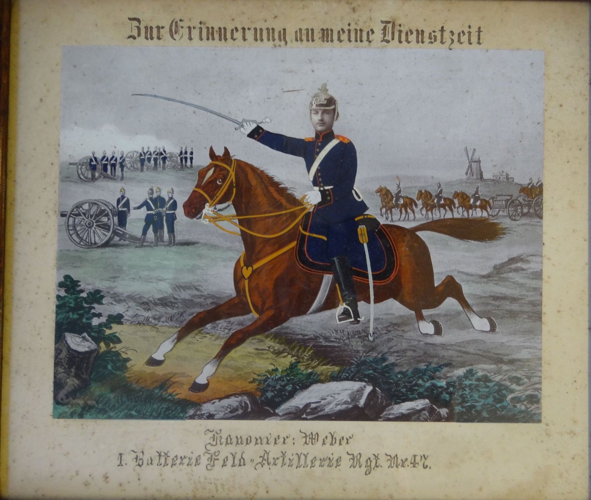 Reservistenbild, Feld-Artillerie um 1900, ger/Glas, 40x46 cm, Blatt fleckig