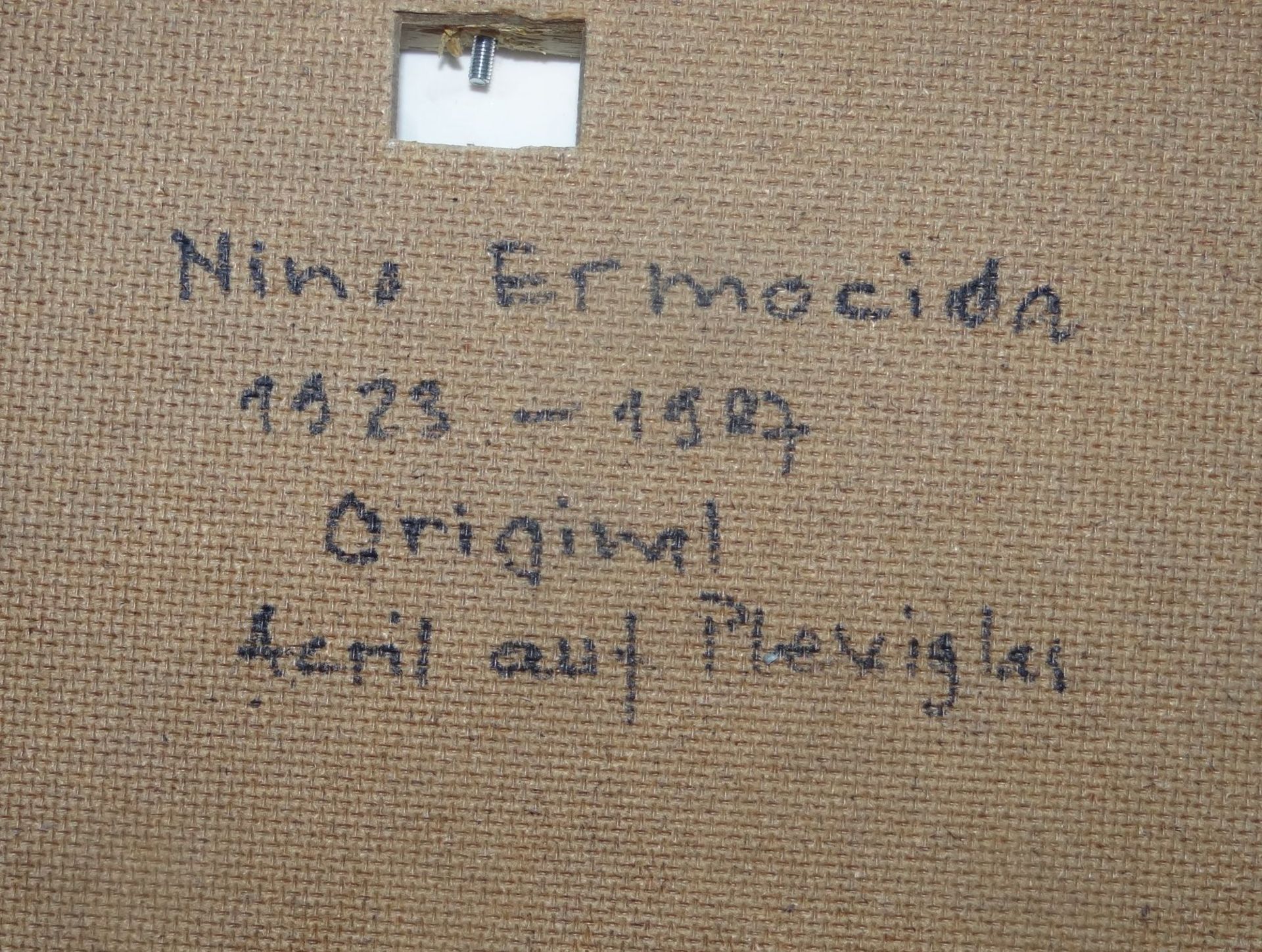 Nino Ermocida (1923-1987), abstrakes Acryl-Gemälde, ger/Glas, RG 42x35 c - Bild 4 aus 4