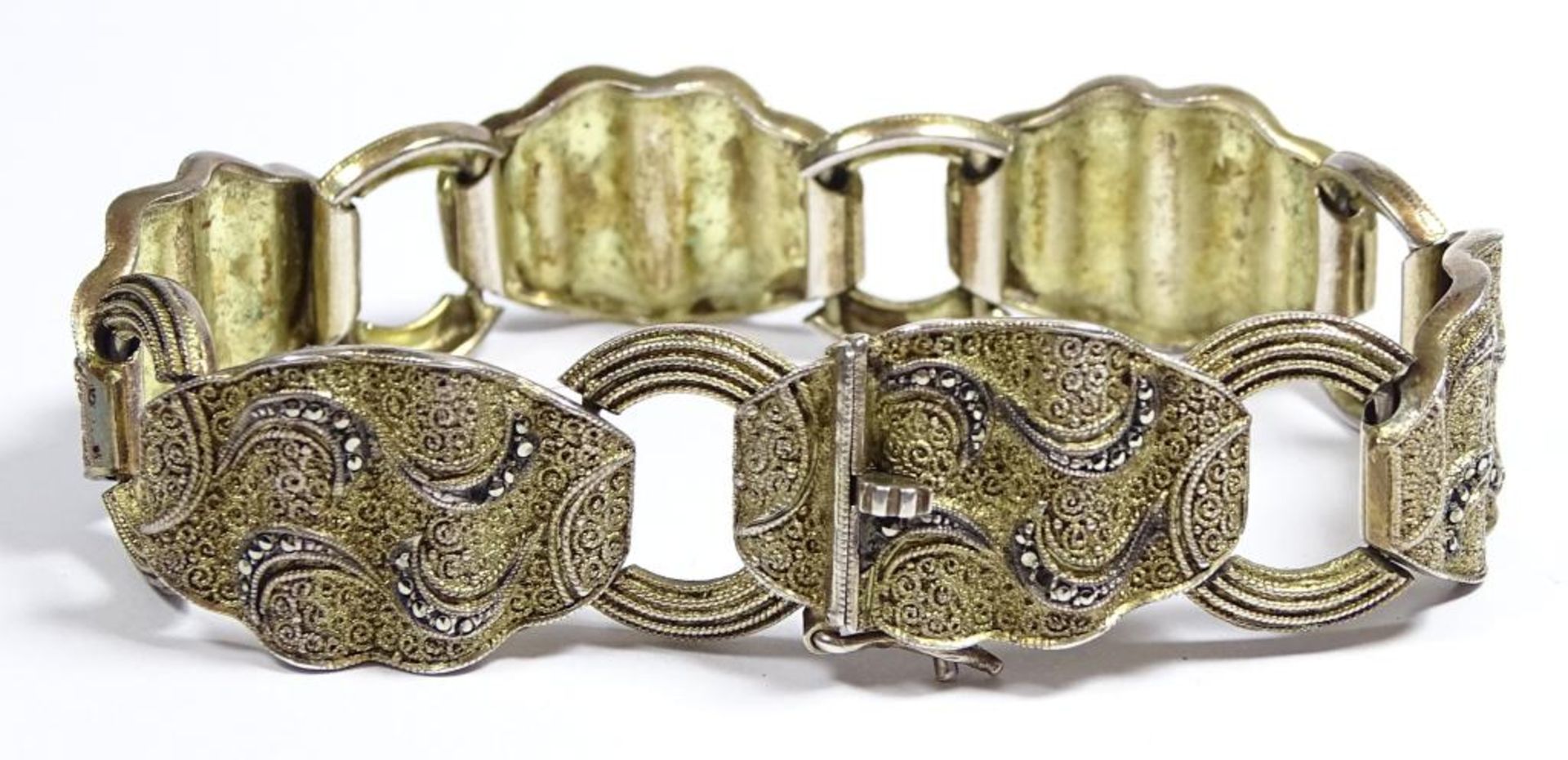 "Theodor Fahrner "Armband, 925er Silber,leicht vergoldet,besetzt mit Markasiten,L- 19cm, 32,2gr. - Bild 4 aus 4