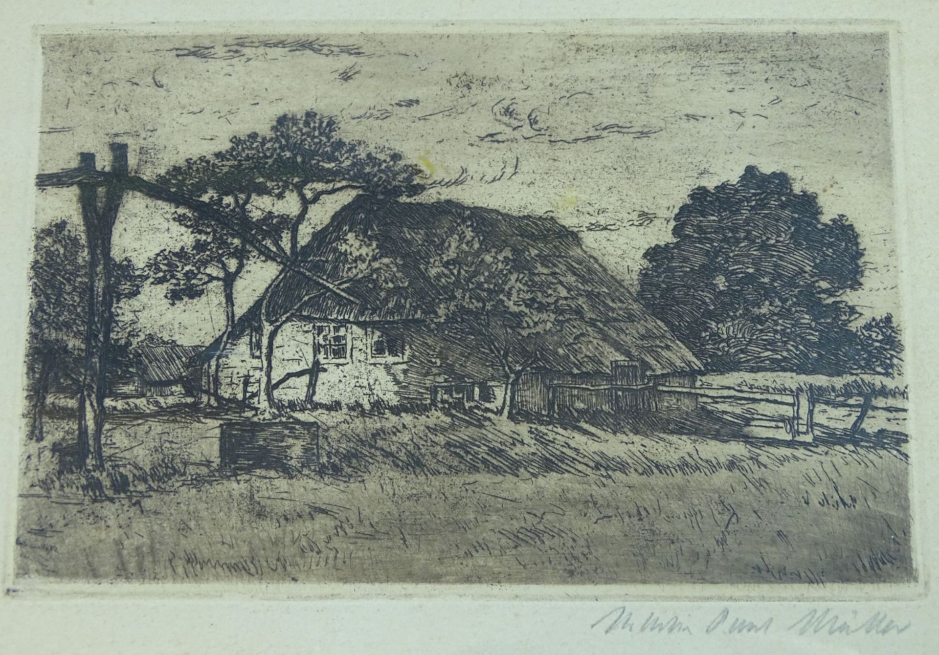 Martin Paul MÜLLER (1874-1936) "einsames Bauernhaus", ger/Glas, RG 21x24 c - Bild 2 aus 3