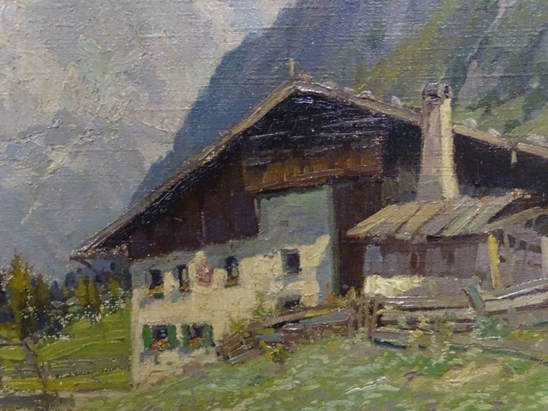 Felix EISENGRÄBER (1874-1940) "Gebirgshof vor Alpenmassiv", Öl/Leinwand, gerahmt, RG 58 x 73cm - Bild 3 aus 4