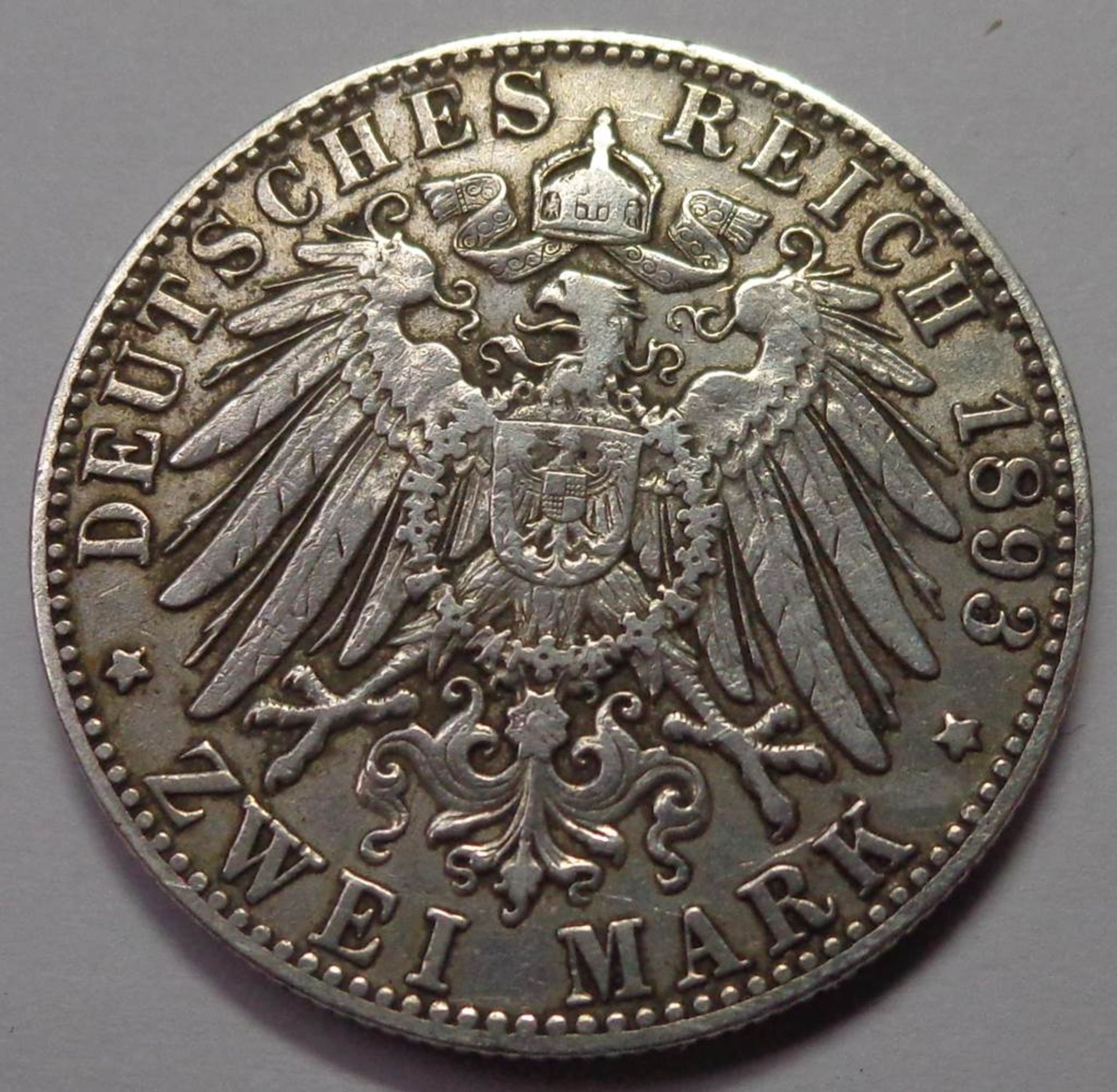Zwei Mark, Deutsches Reich 1893 J, Freie und Hansestadt Hamburg, vz., 11,03 gr. - Bild 2 aus 2