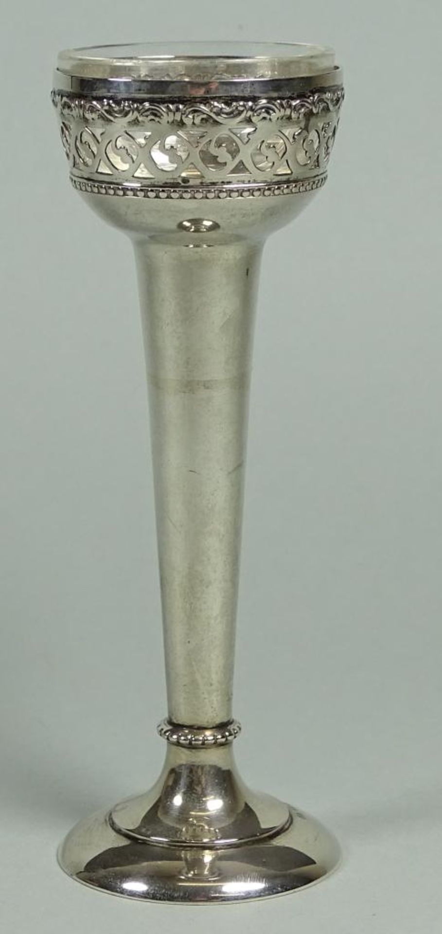 Blumengesteck Vase mit Glaseinsatz, 800er Silber, H-11,5cm,Silber 39gr.,