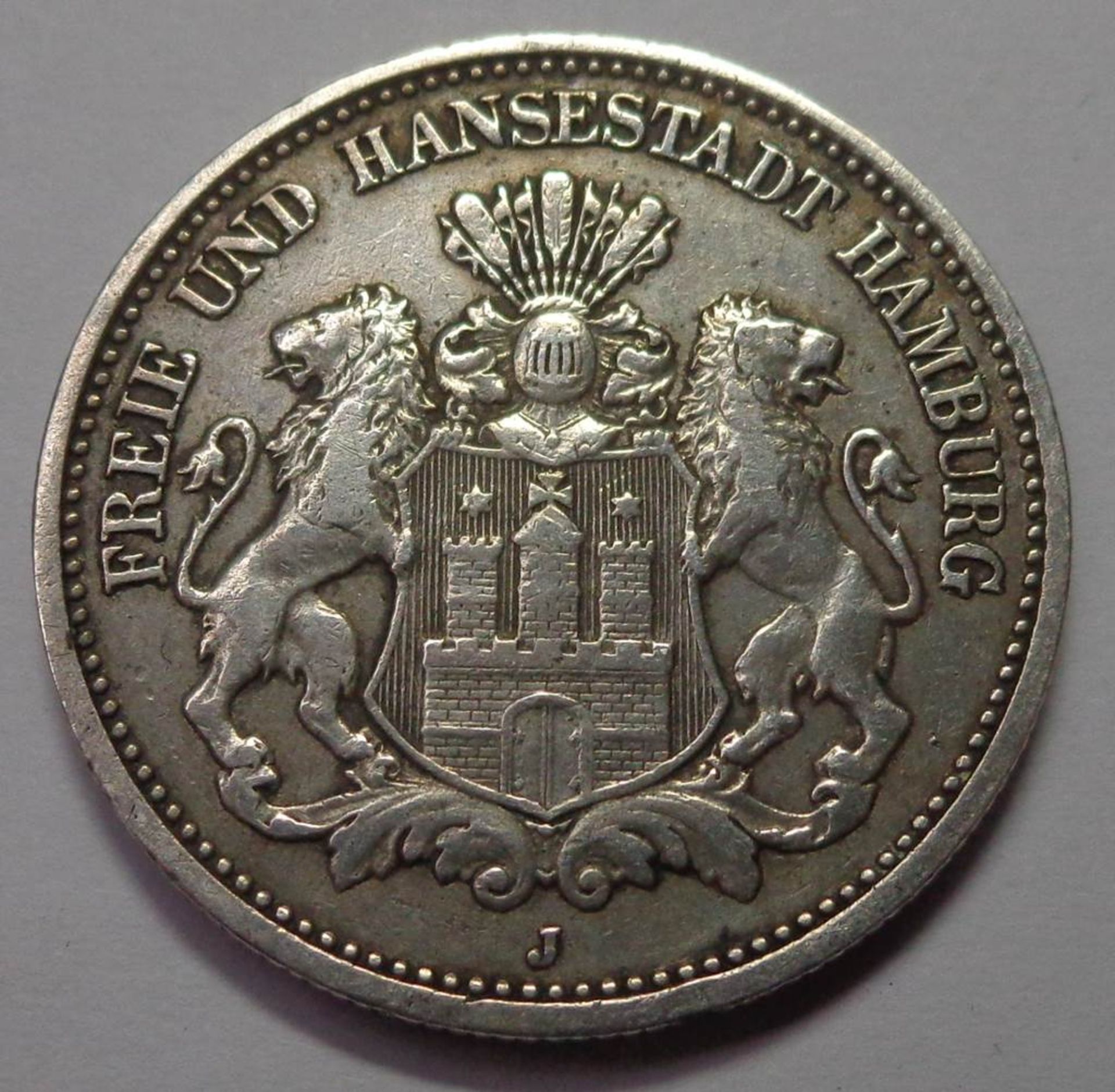 Zwei Mark, Deutsches Reich 1893 J, Freie und Hansestadt Hamburg, vz., 11,03 gr.