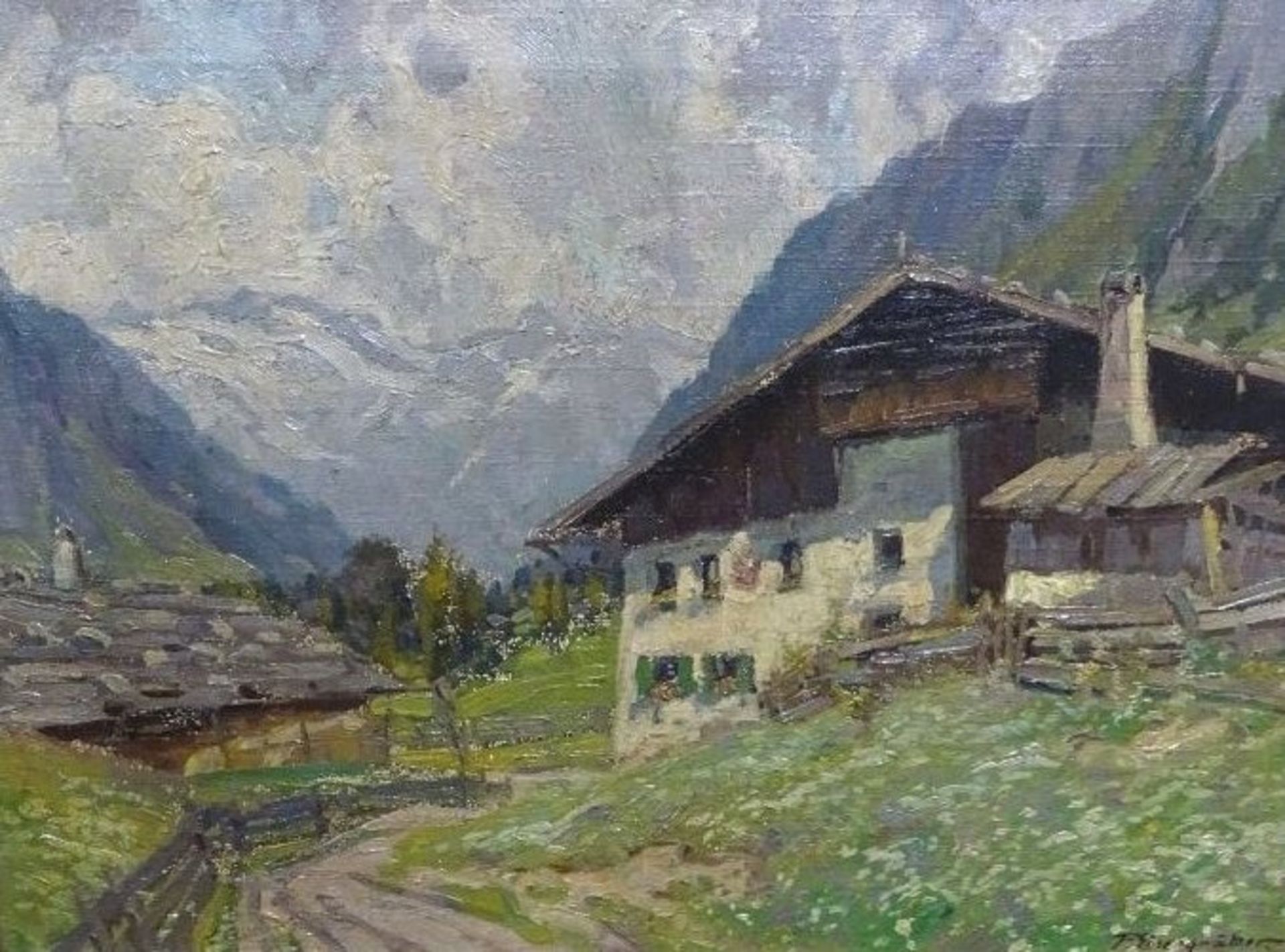 Felix EISENGRÄBER (1874-1940) "Gebirgshof vor Alpenmassiv", Öl/Leinwand, gerahmt, RG 58 x 73cm