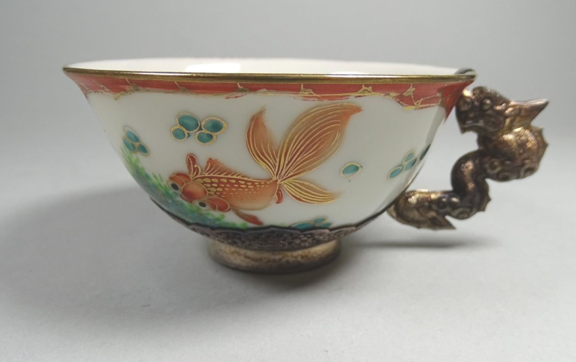 2 Tassen China, Silberhenkel Drache, H-5 cm, D-9 cm - Bild 2 aus 5