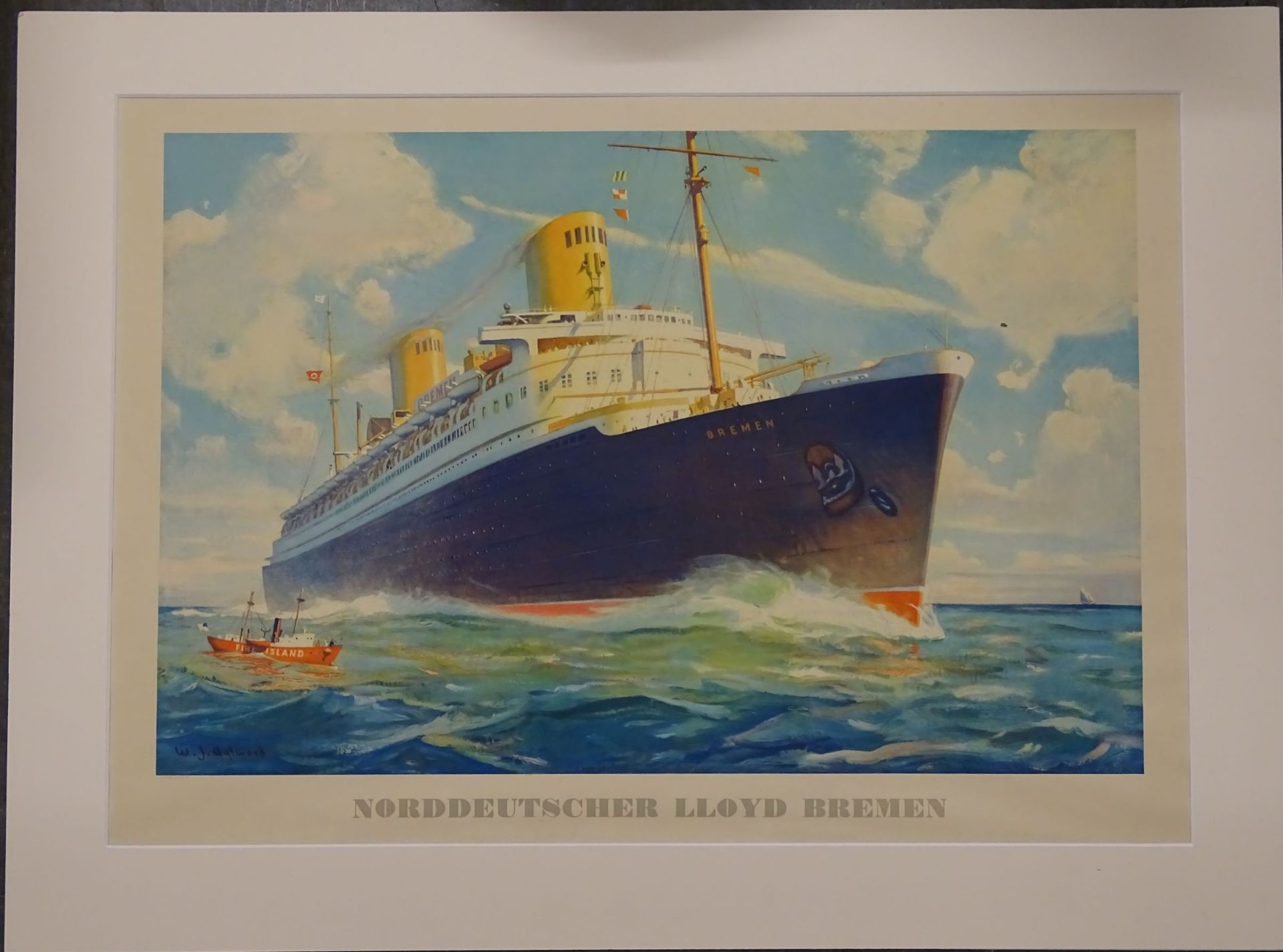 gr. Werbeplakat des NDL "Dampfer Bremen" in PP, 50x71 cm
