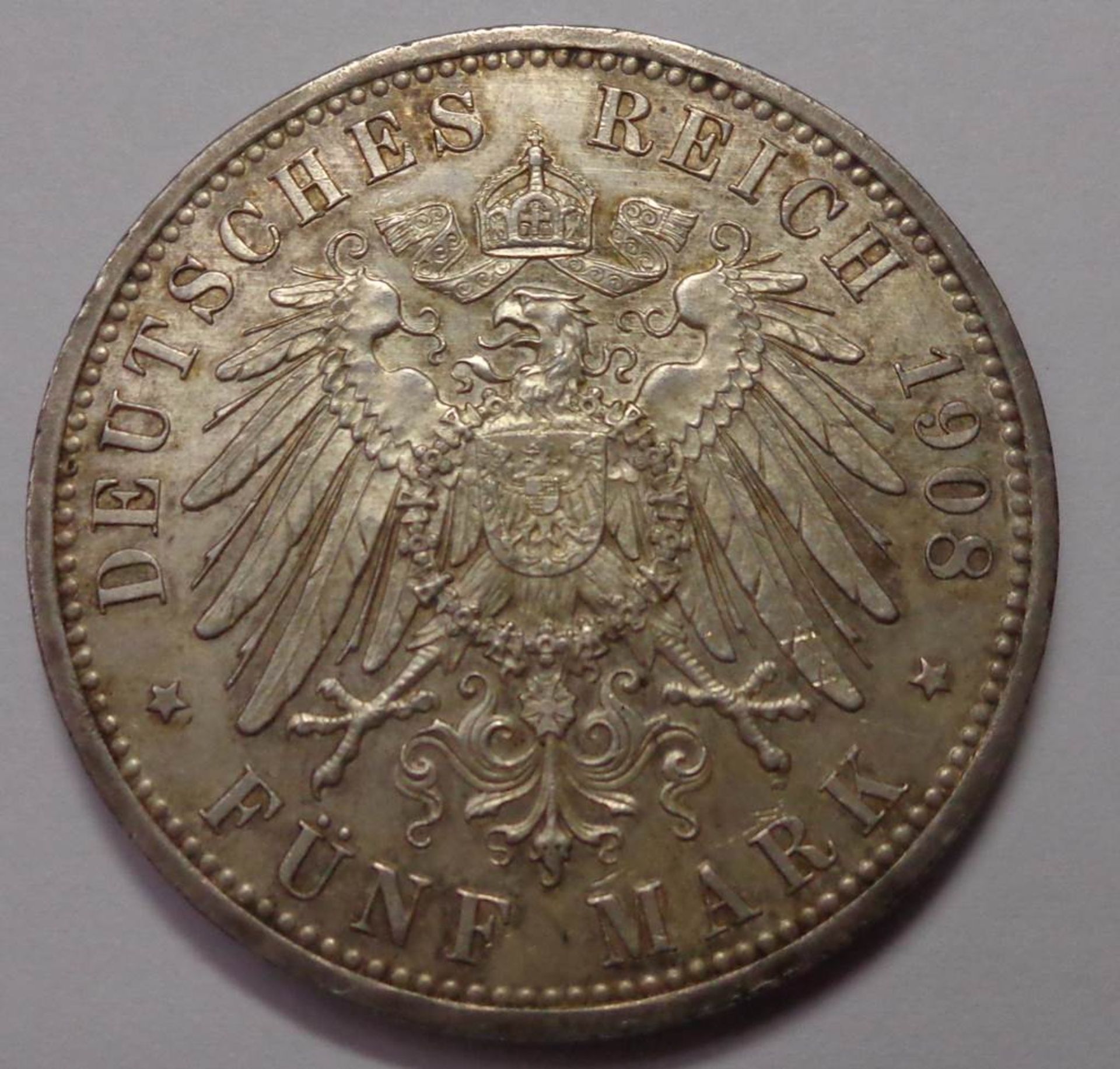 Fünf Mark, Deutsches Reich 1908 Sachsen-Weimar-Eisenach Universität Jena, vz., 27,76 g - Bild 2 aus 2