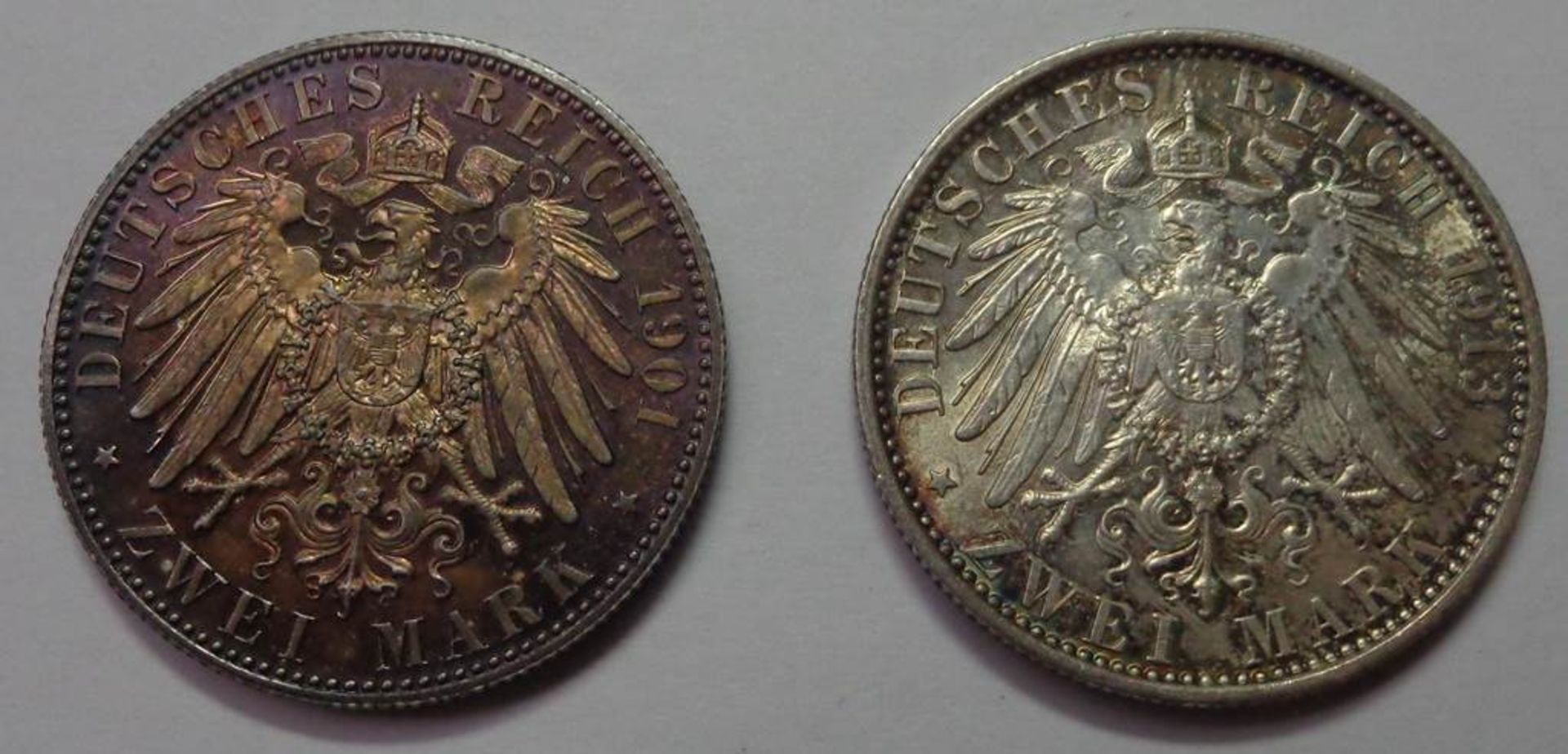 2x Zwei Mark, Deutsches Reich 1901 + 1913, vz. - Stgl., zus. 22,21 gr. - Bild 2 aus 2