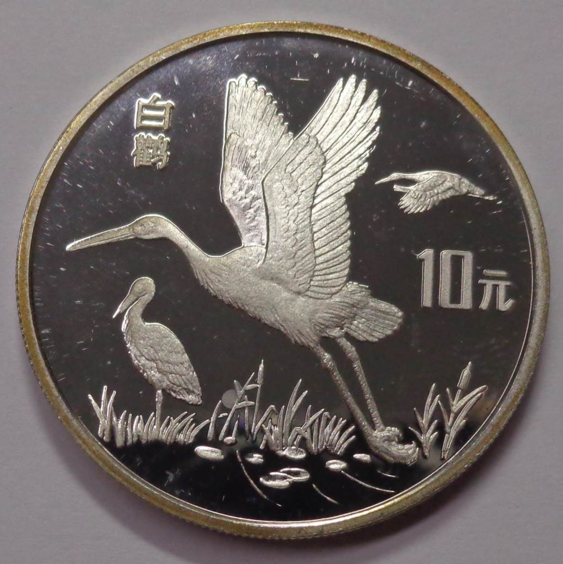 10 Yuan, China, 1992, Weißstörche Endangered Wildlife, Stgl. aus PP, 26,77 g