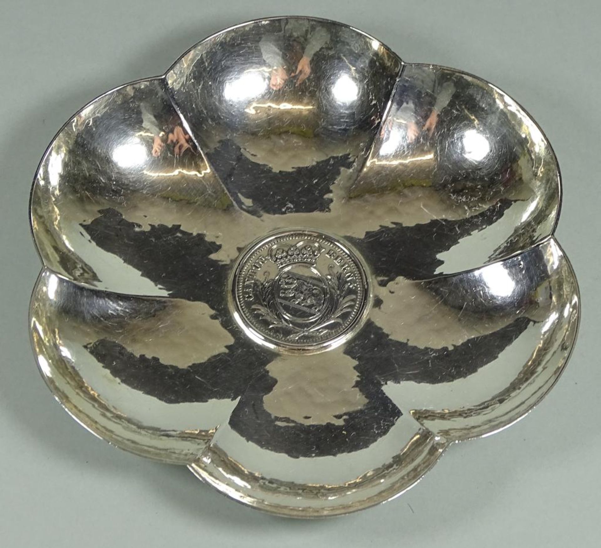 Münzschale,800er Silber, 5 Batz 1810,Hammerschlagdekor,d-11,6cm, 85gr