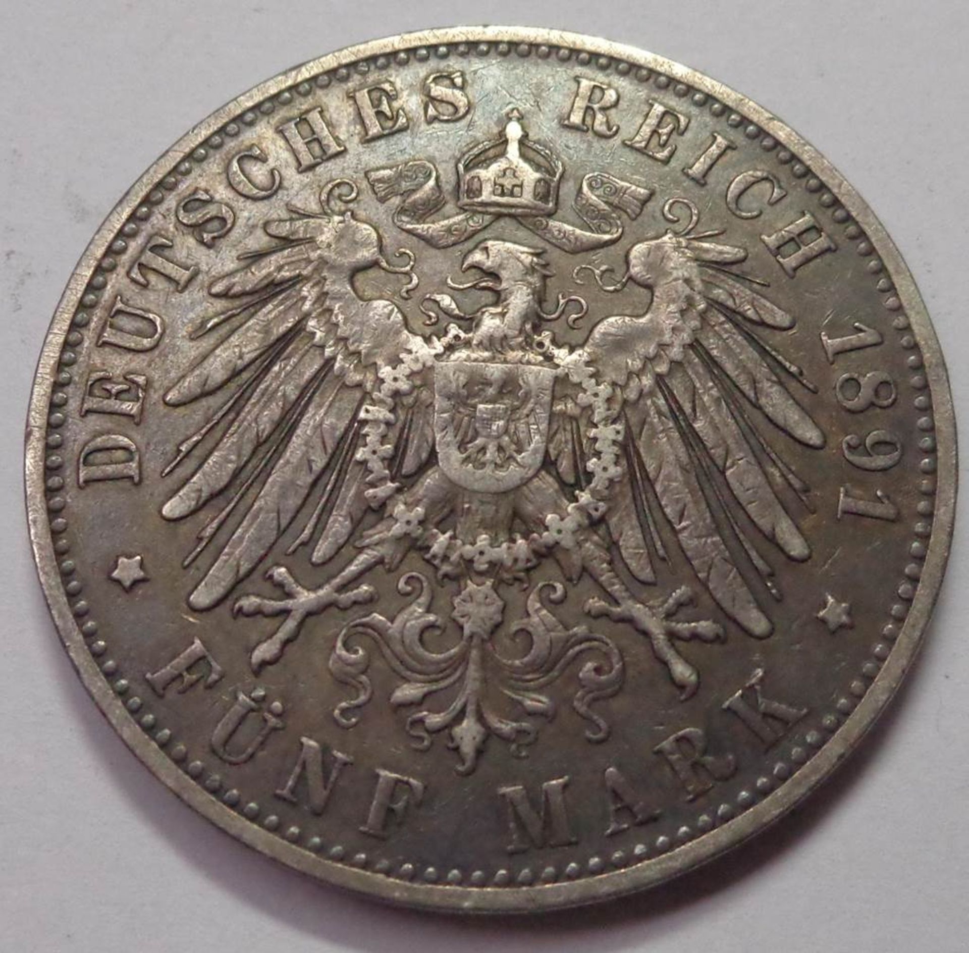 Fünf Mark, Deutsches Reich 1891 E, Albert König v. Sachsen, s-ss, 27,59 g