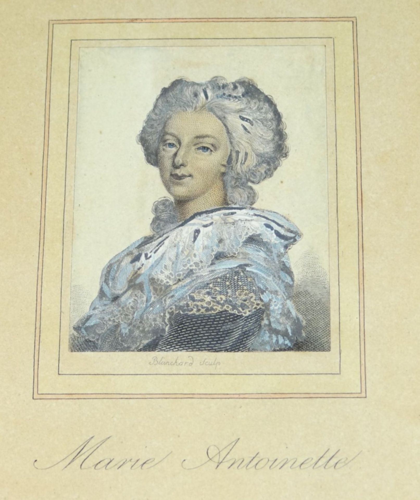 kl. Lithografie um 1840 "Marie Antoinette", alt ger/Glas, RG 19x15 cm - Bild 2 aus 3