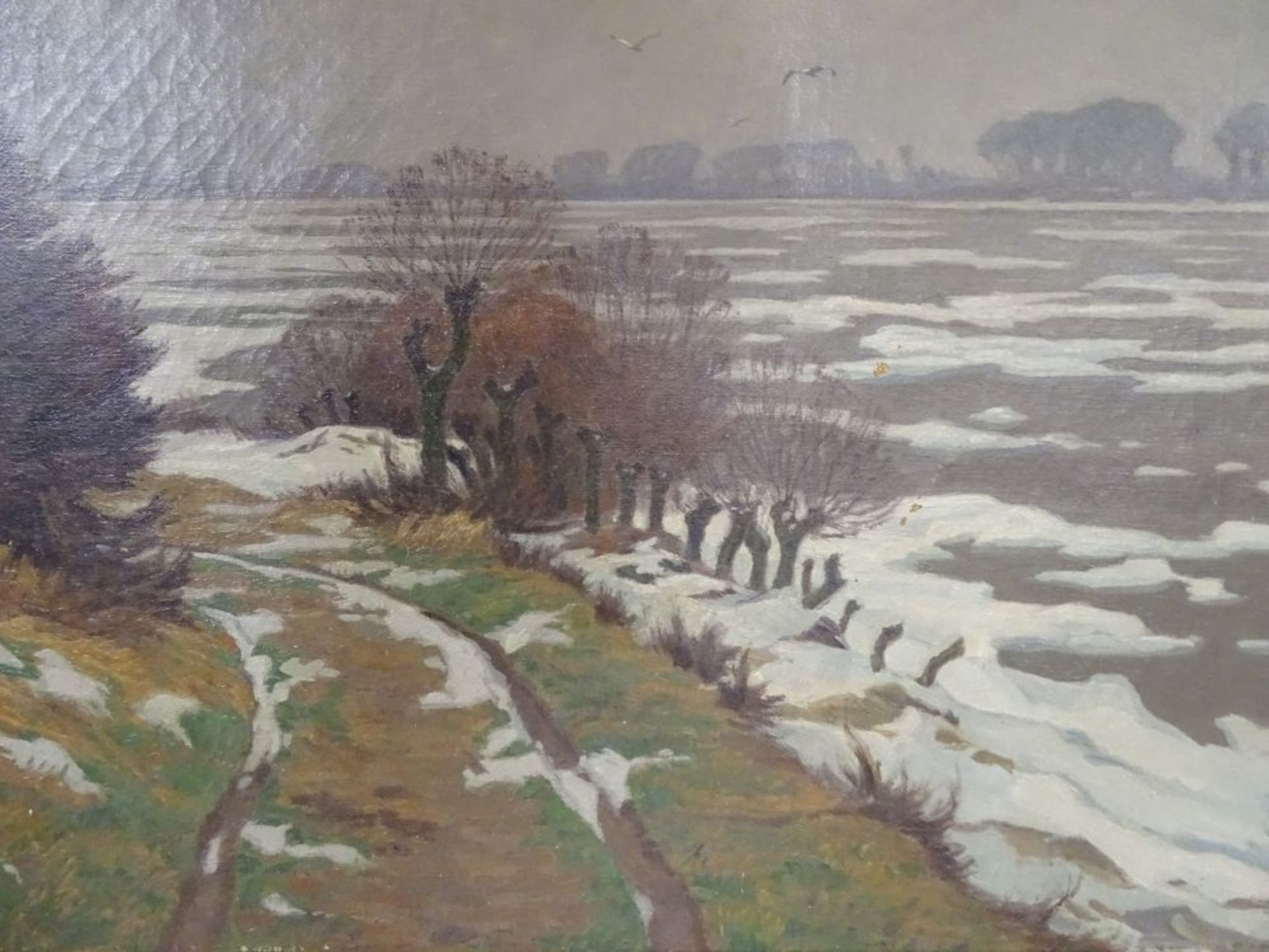 Heinz ESSER (1892-?) "Eisgang auf dem Rhein", Öl/Leinwand, gerahmt, restaurierungs bedürftig, RG - Bild 3 aus 6