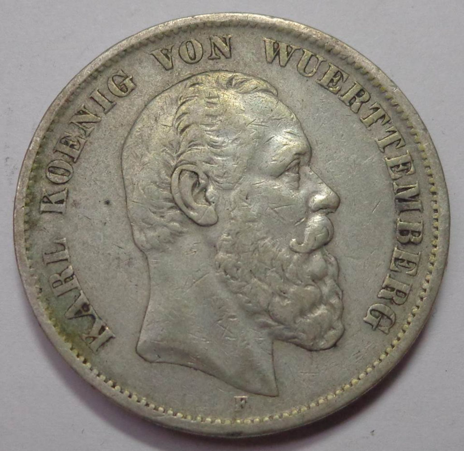 Fünf Mark, Deutsches Reich 1888 F, Karl König v. Württemberg, s, 27,54