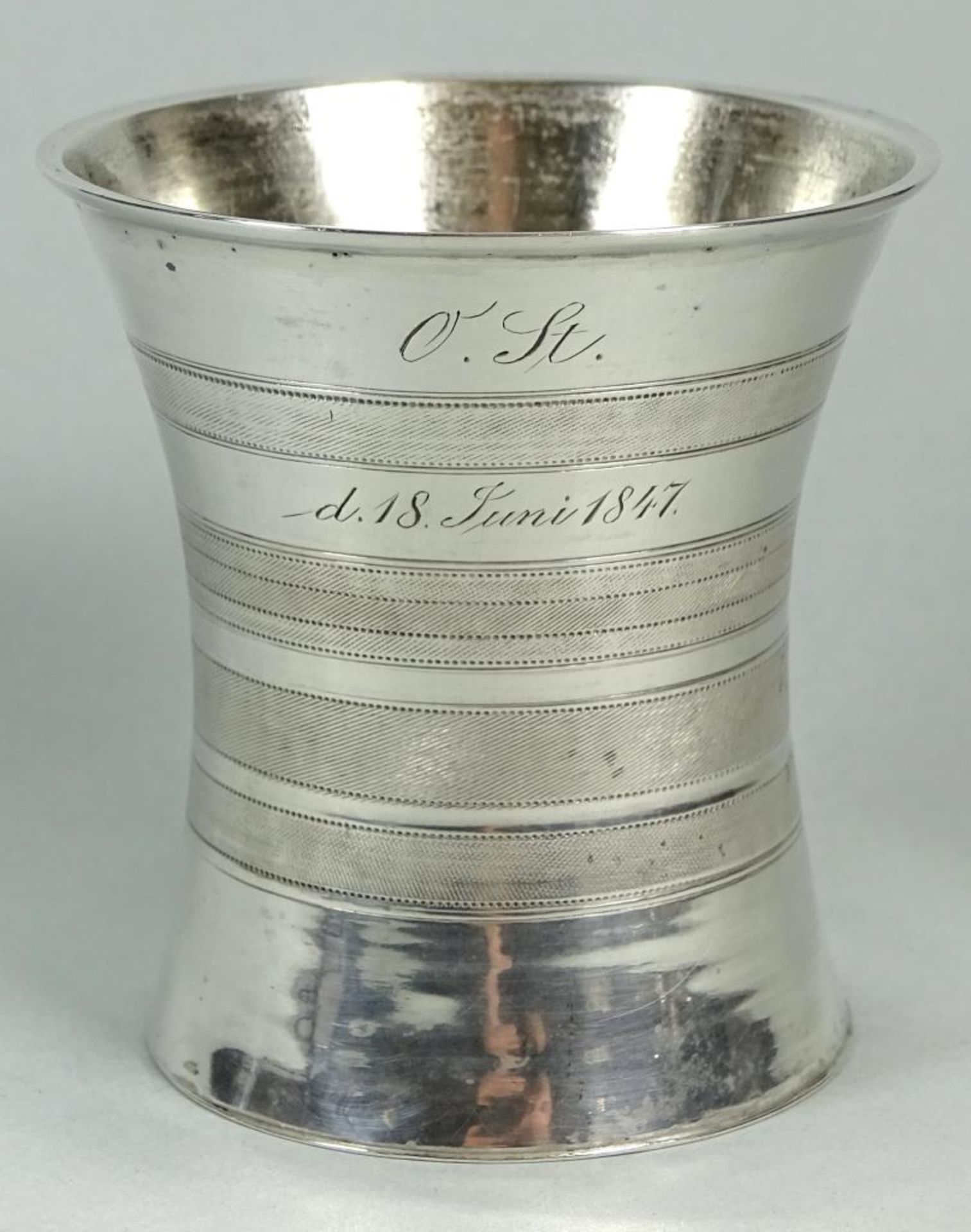Alter Becher,datiert 18.Juni 1847,Tremulierstrich,12 Lötiges Silber, Gerike gemarkt sowie BB,74,