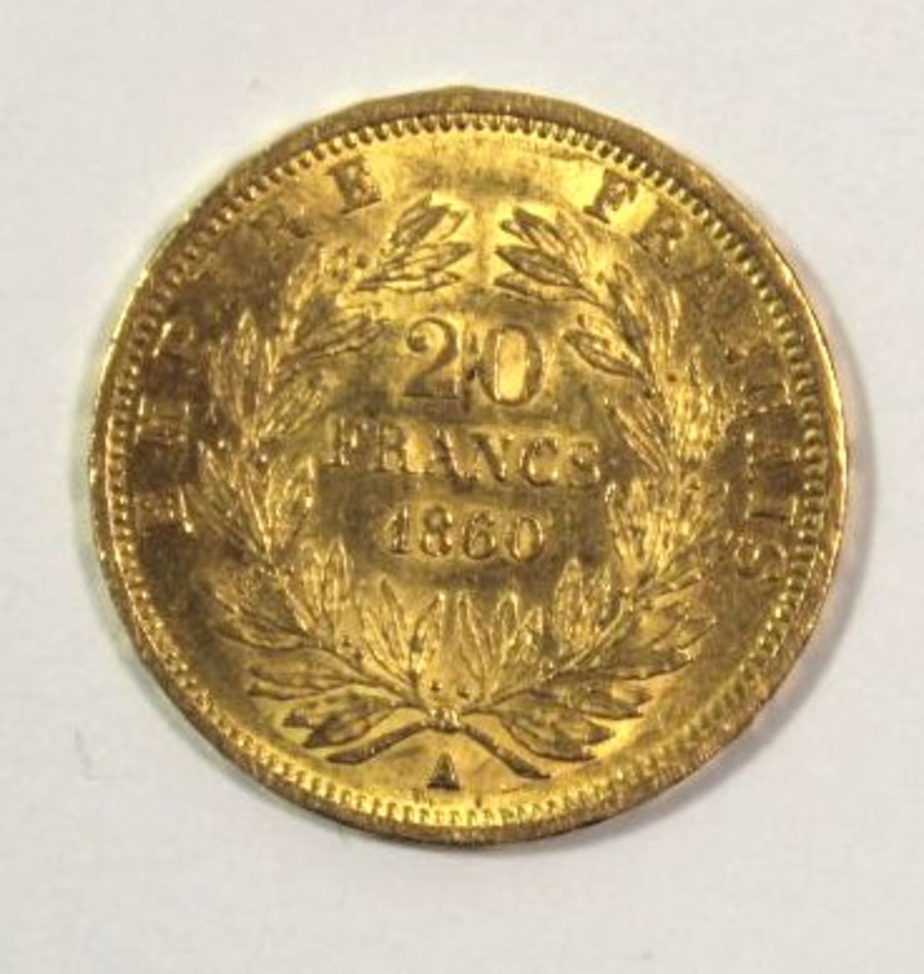 Frankreich - 20 Francs Napoleon III. A 1860, Gold, 6,4gr., D-2,1cm. - Bild 2 aus 2