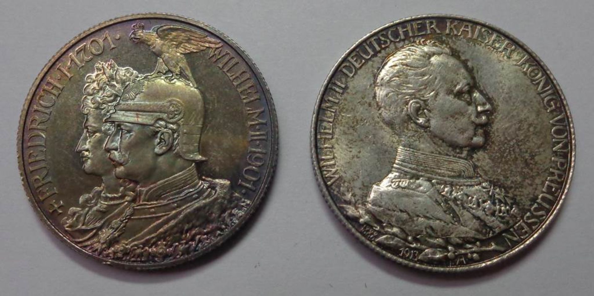 2x Zwei Mark, Deutsches Reich 1901 + 1913, vz. - Stgl., zus. 22,21 gr.