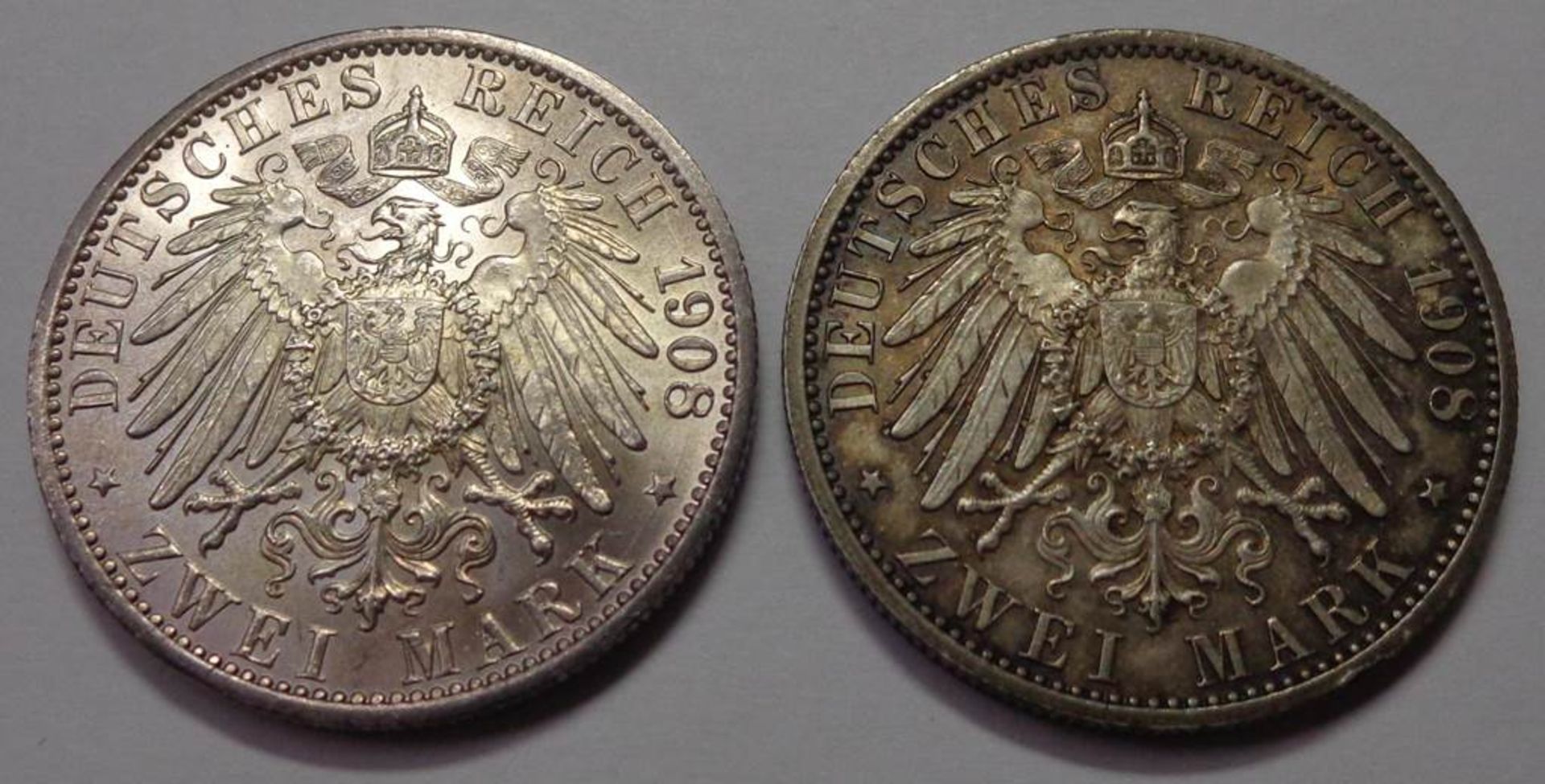 2x Zwei Mark, Deutsches Reich 1908, Sachsen-Weimar-Eisenach, Universität Jena, ss-vz., zus. 22,22 - Bild 2 aus 2
