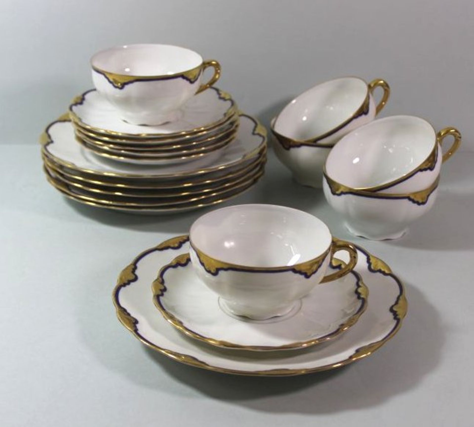 6x kompl. Tee-Gedecke "Weimar, kobalt-u. gold, Tasse H-5cm.