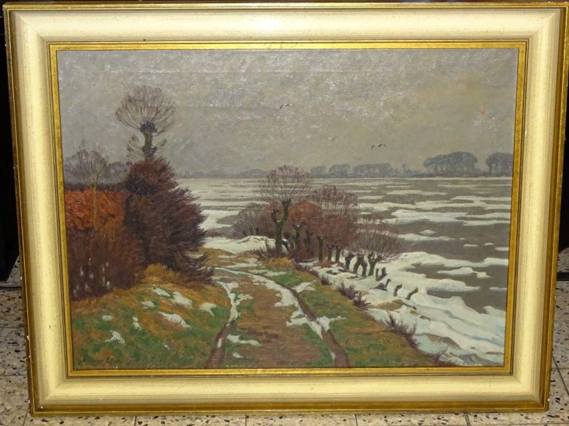 Heinz ESSER (1892-?) "Eisgang auf dem Rhein", Öl/Leinwand, gerahmt, restaurierungs bedürftig, RG - Bild 4 aus 6