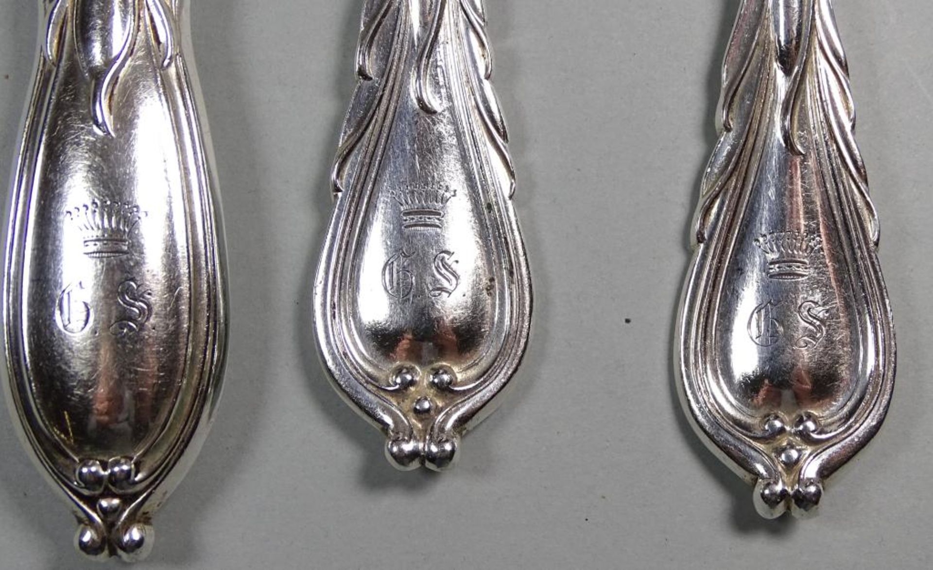 3 Teile Silber-Menübesteck (14 Lot) der Grafen von Schweinitz (niederschlesischer Uradel), - Bild 3 aus 5