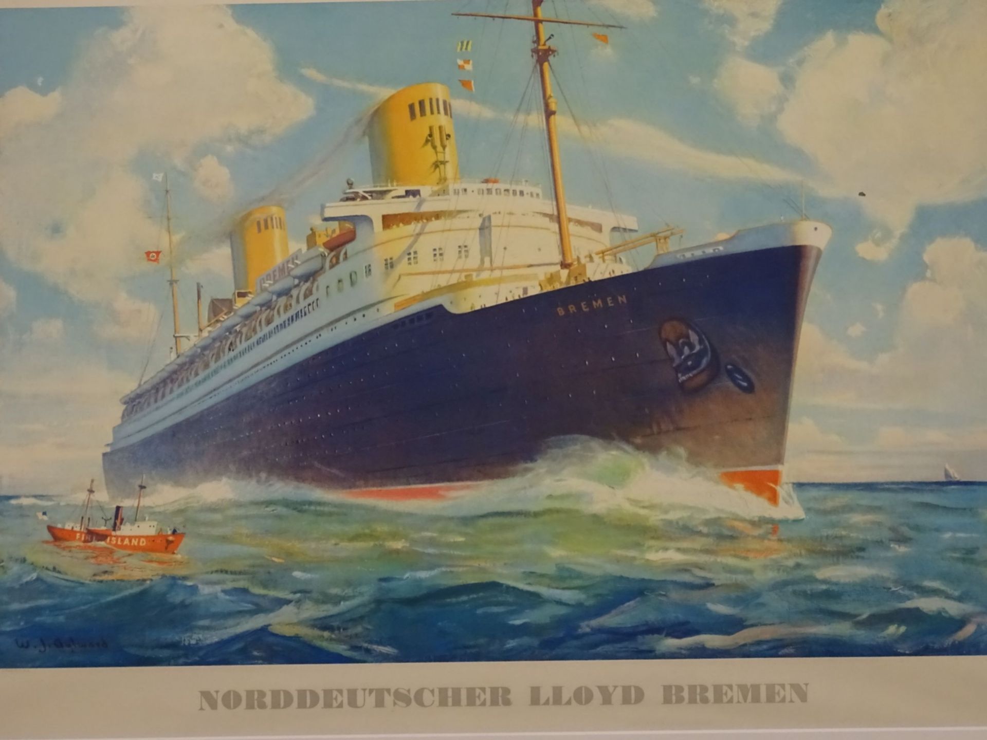 gr. Werbeplakat des NDL "Dampfer Bremen" in PP, 50x71 cm - Bild 2 aus 5