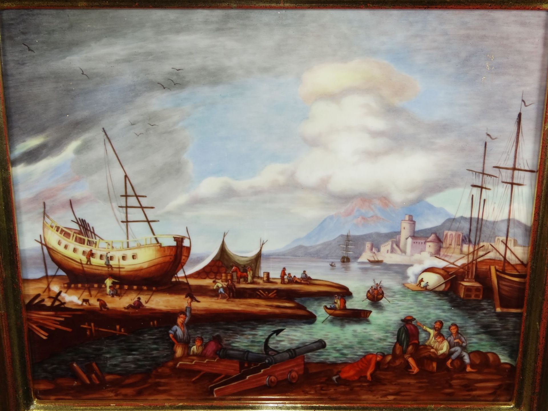 Porzellanbild, holländische Werftszene""Nyon" Schweiz, gerahmt, RG 31x38 c - Bild 2 aus 5