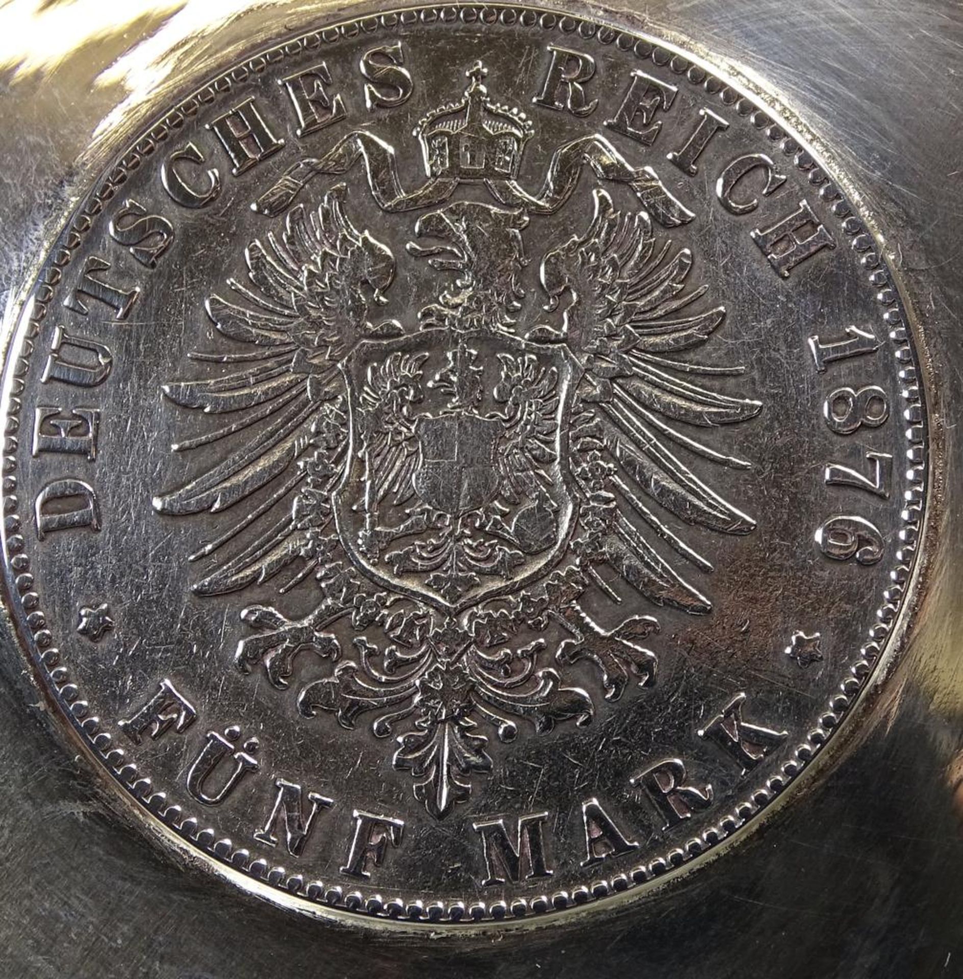 Münzschale,Silber 925/000, mittig Fünf Mark 1876,König v. Preussen,d-10,5cm, 86,8 - Bild 3 aus 4