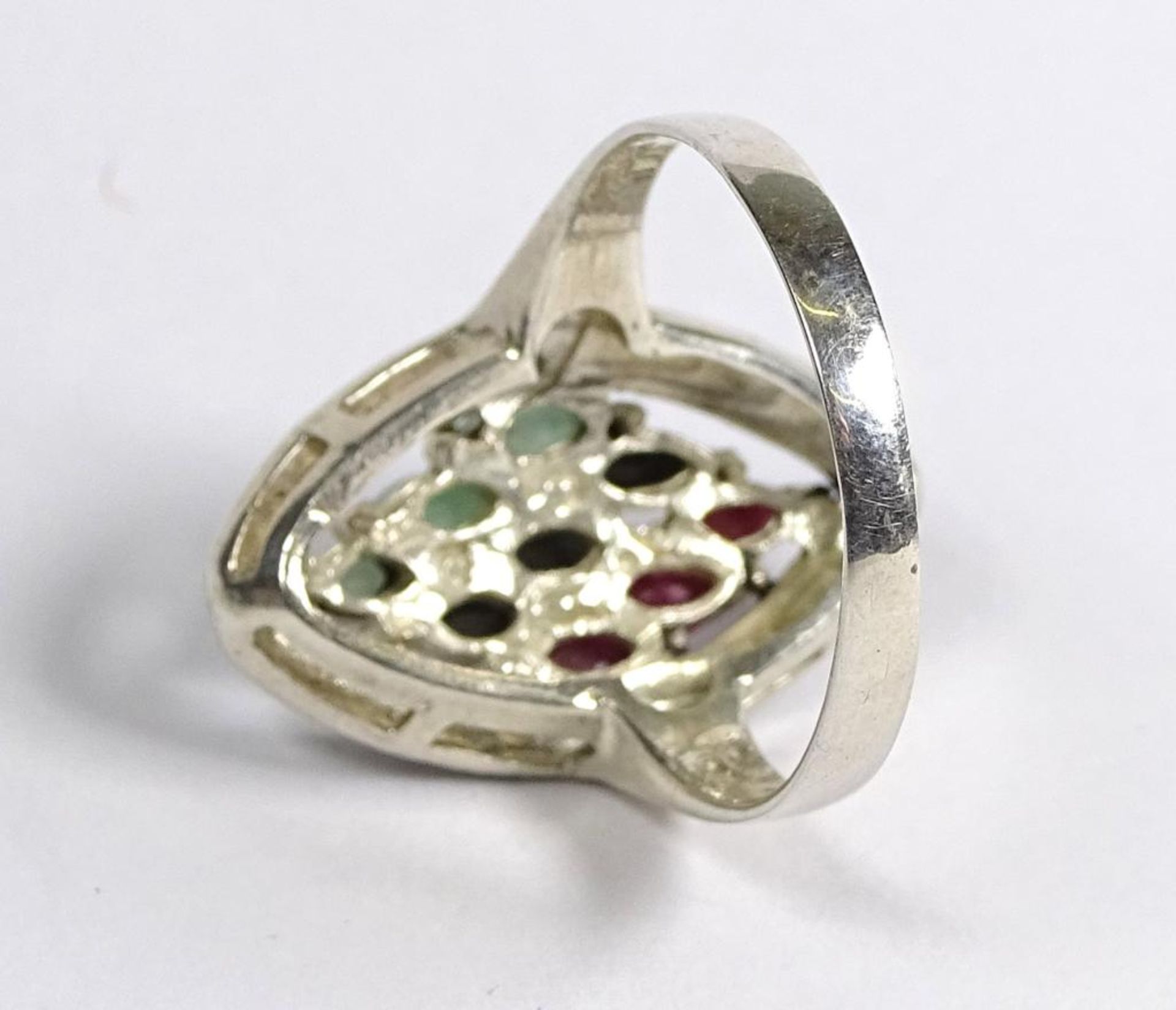 925er Silber Ring mit Smaragden,Rubinen und schwarzen Steinen?,Markasiten Besatz,6,5gr., RG 65 - Bild 3 aus 3