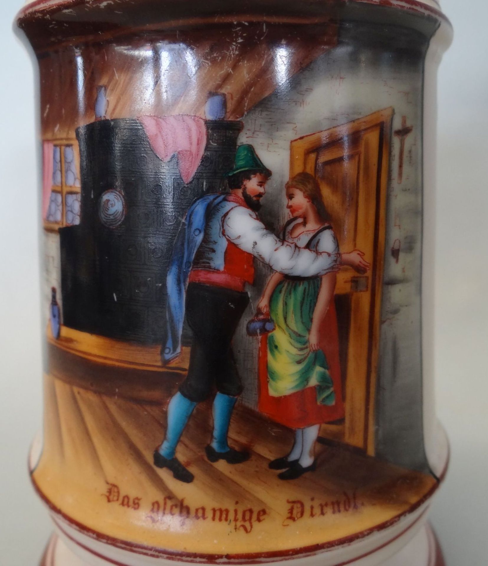 Bierkrug "Das gschamige Dirndl" mit Lithophanie, 0,4 L, berieben, H-13,5 cm - Bild 2 aus 7