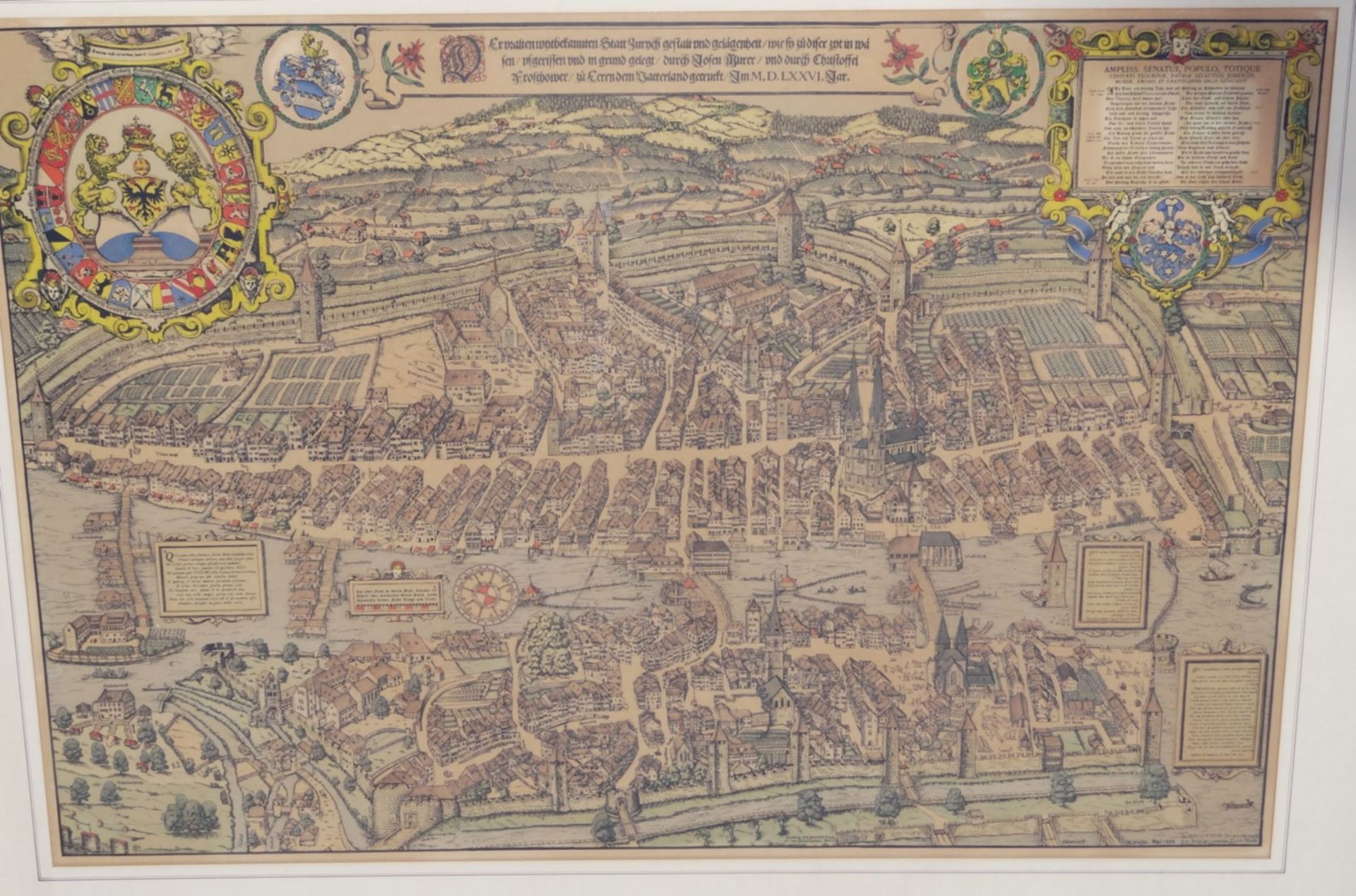 grosse Karte der Stadt Zürich im Jahre 1626, gedruckt 1918 und coloriert von W.Steifel, 1972, ger/