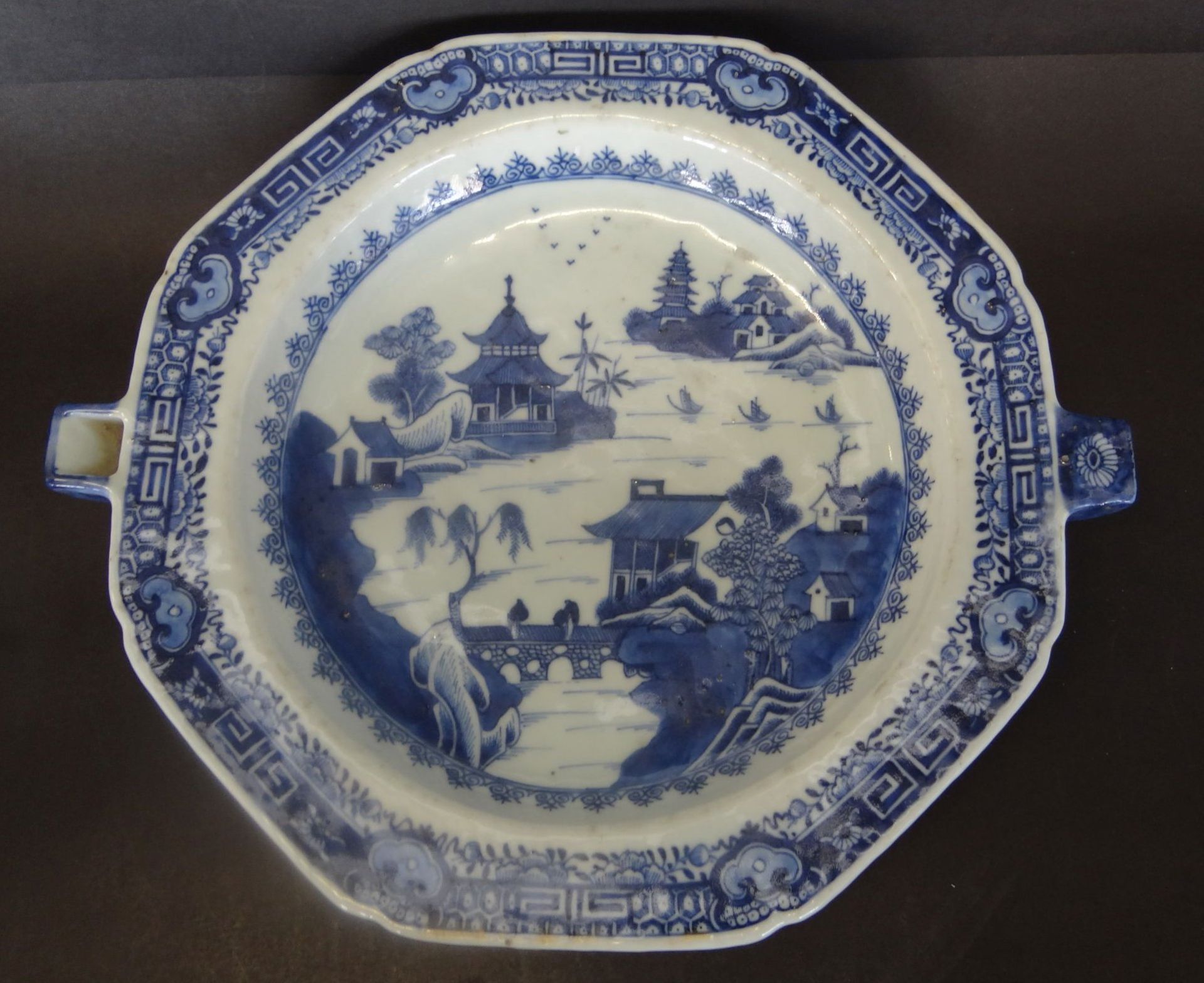 Warmhalteteller, China um 1800, Blaumalerei, H-5 cm, D-24 cm