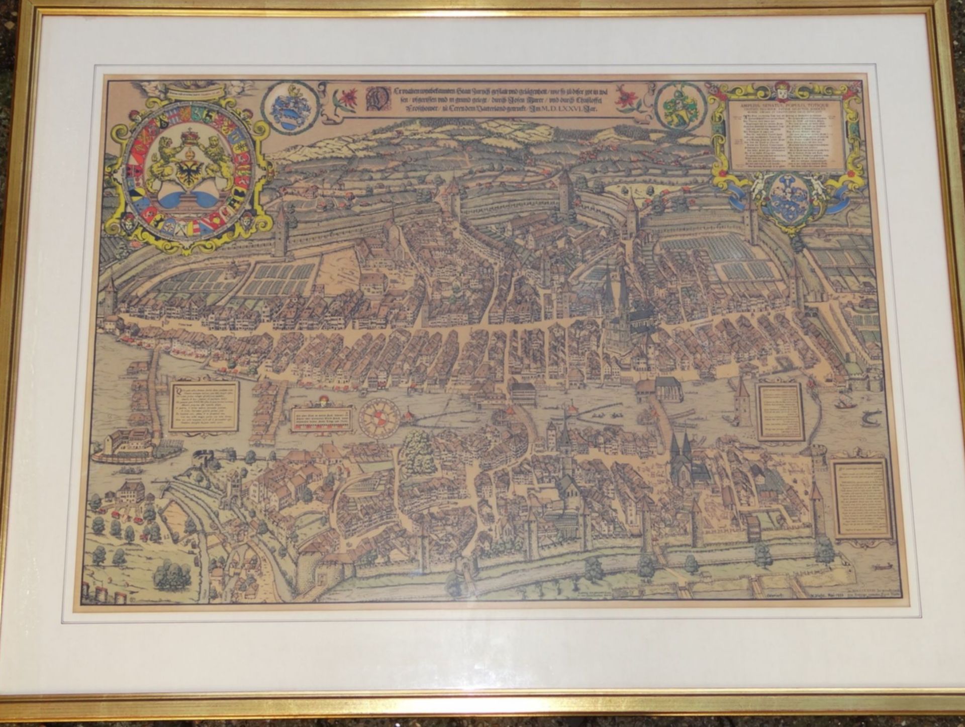 grosse Karte der Stadt Zürich im Jahre 1626, gedruckt 1918 und coloriert von W.Steifel, 1972, ger/ - Bild 2 aus 10