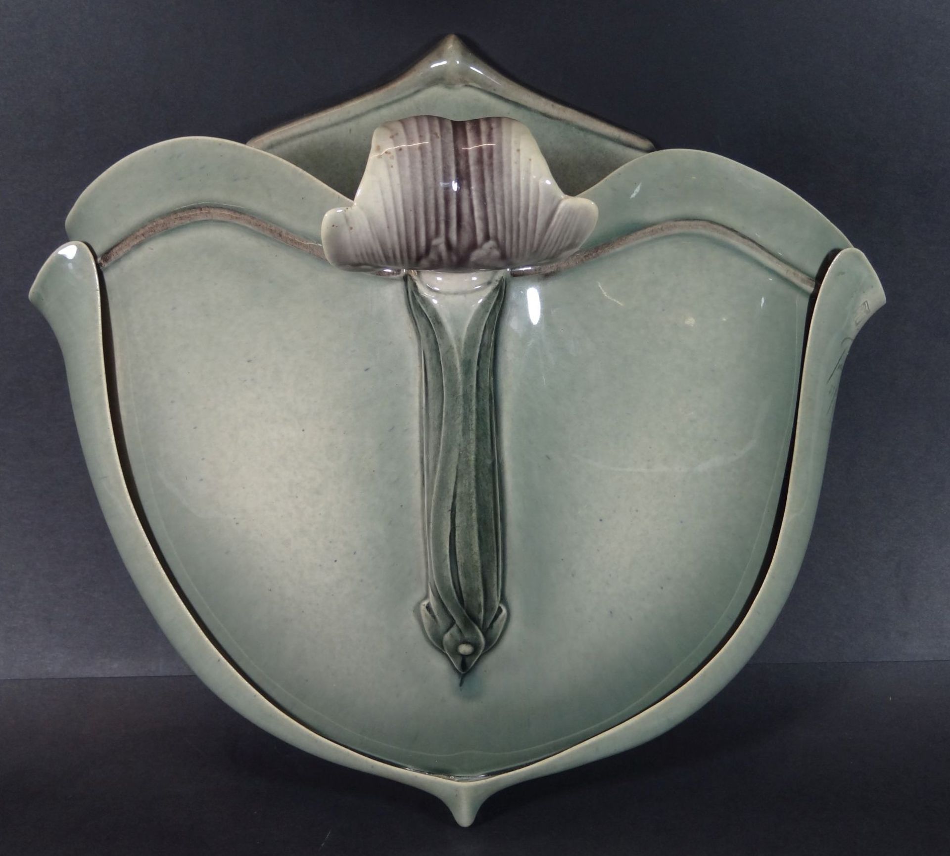 grosse Wandvase im Jugendstil, gemarkt Kunsttöpferei Sybille Traub, 30x32 c