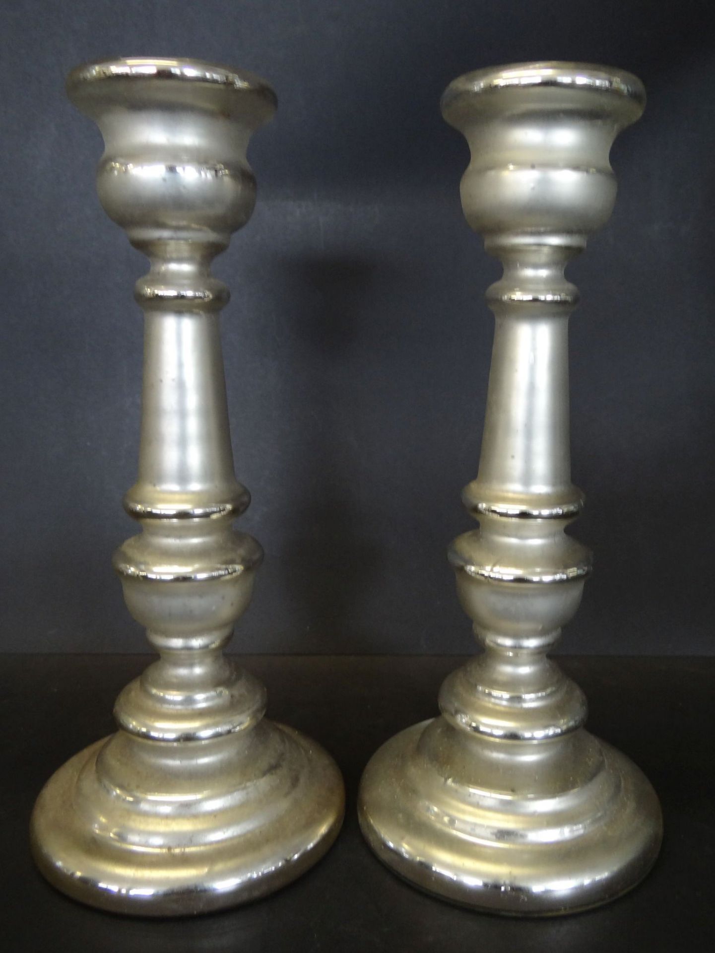Paar Kerzenhalter, Bauernsilber, , H-21 cm, Alters-u. Gebrauchsspuren