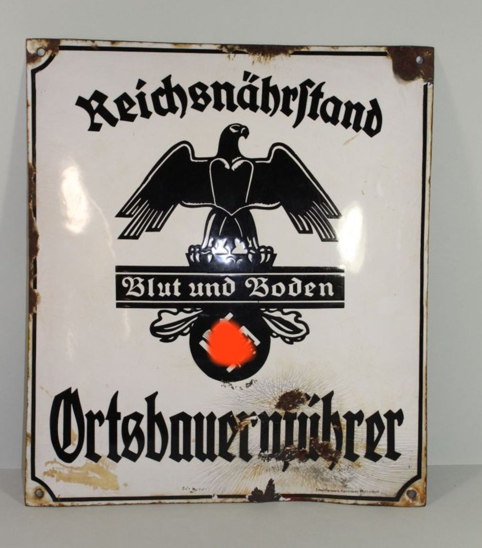 Emaille-Schild "Reichsnährstand", Ortsbauernführer, 3. Reich, Emaille beschlagen, Altersspuren, 40 x