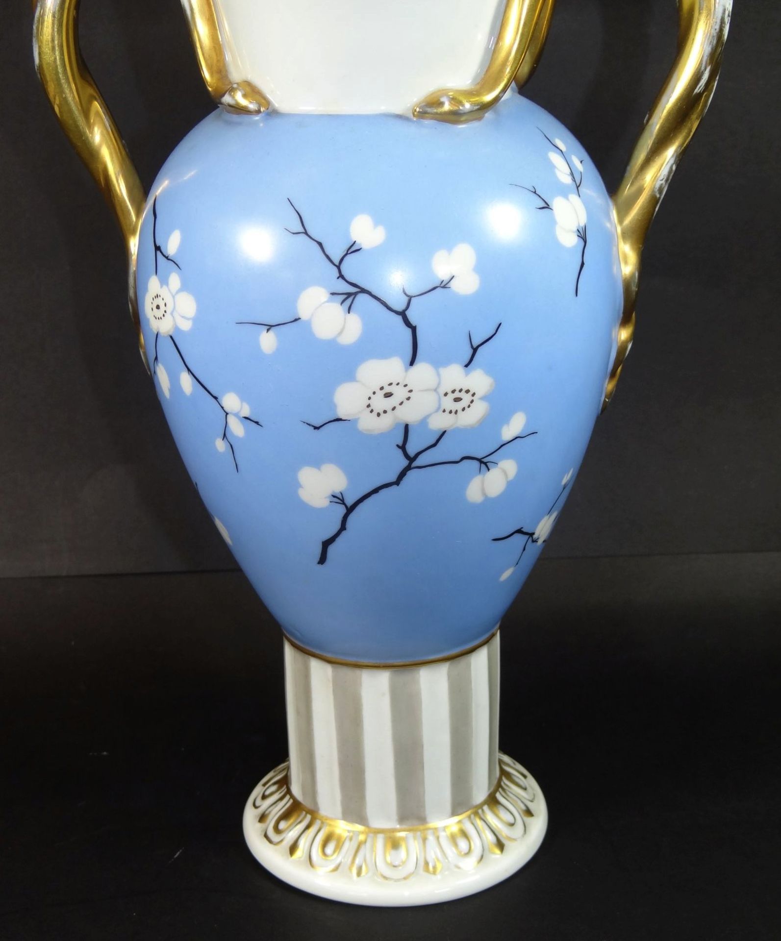 Art Deko-Vase "Fraureuth", Blütenzweige und Goldstaffage, etwas berieben, H-29 c - Bild 4 aus 6