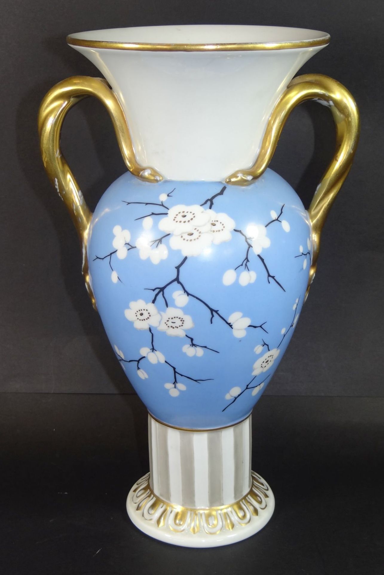 Art Deko-Vase "Fraureuth", Blütenzweige und Goldstaffage, etwas berieben, H-29 c
