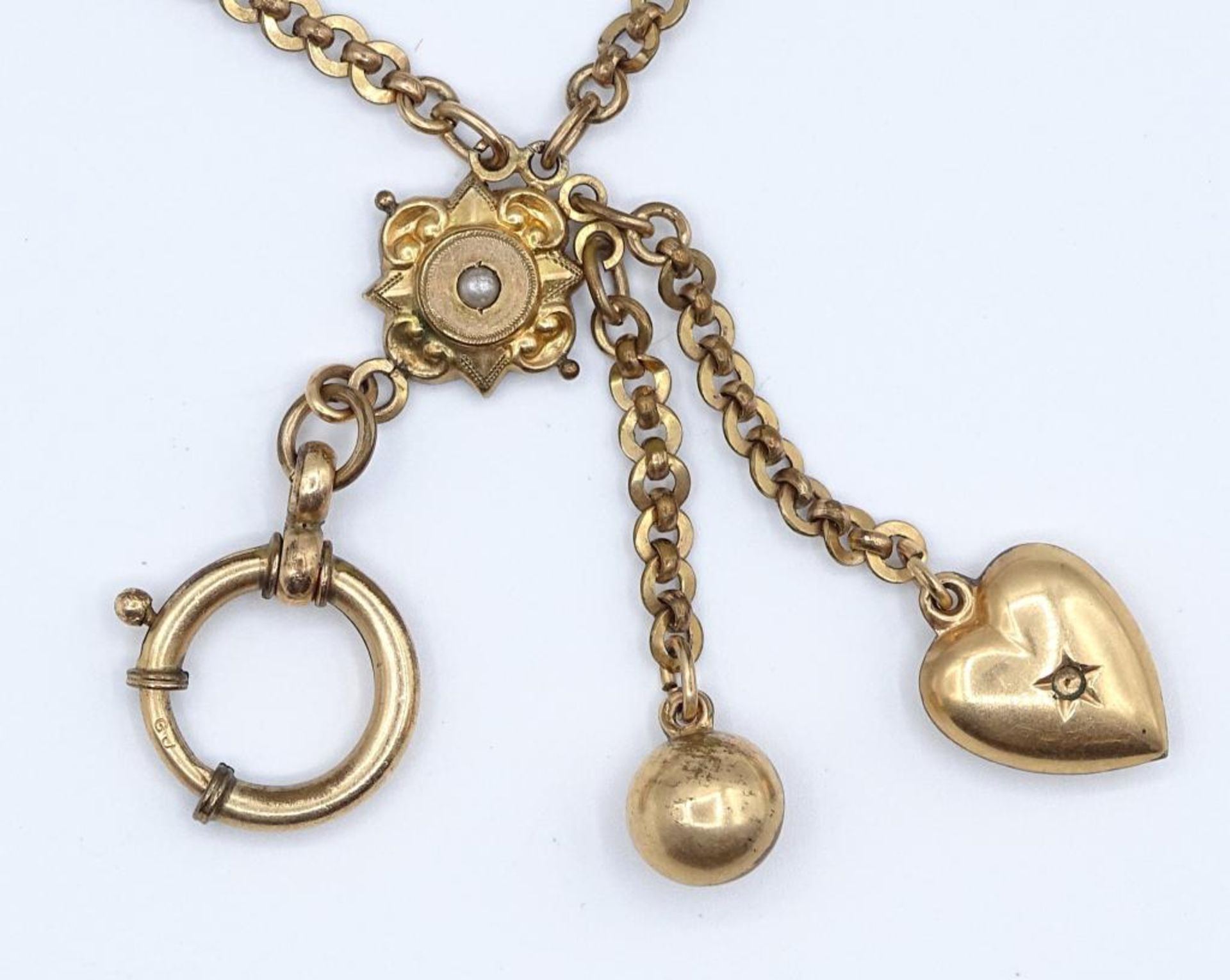 Alte Uhrenkette,Schaumgold,Perlchen Besatz,L-17cm - Bild 2 aus 2