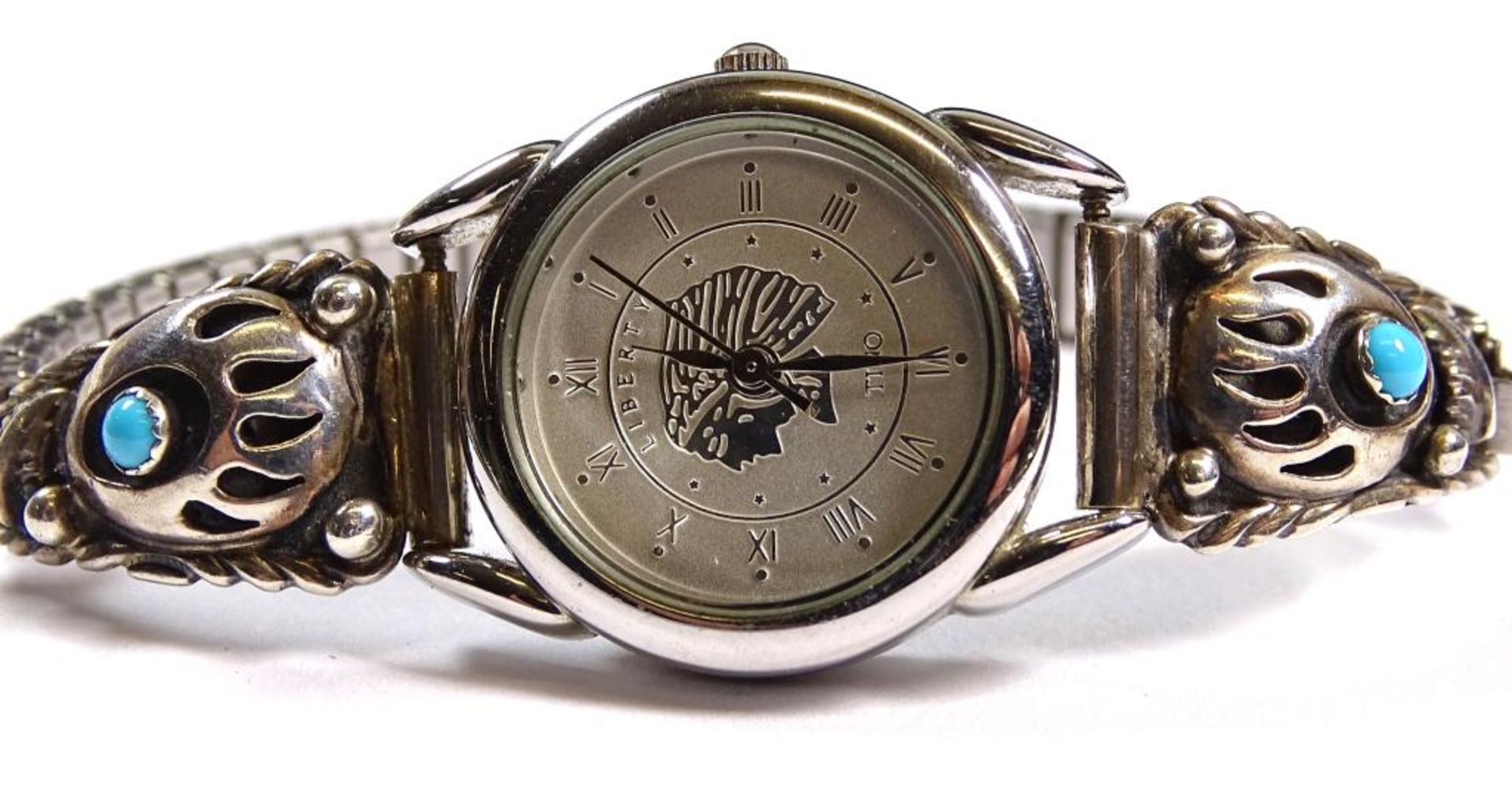 Damen Armbanduhr "Tino",Quartz,seitlich Silber mit türkisen , Band Edelstahl,derzeit läuft die - Bild 2 aus 3