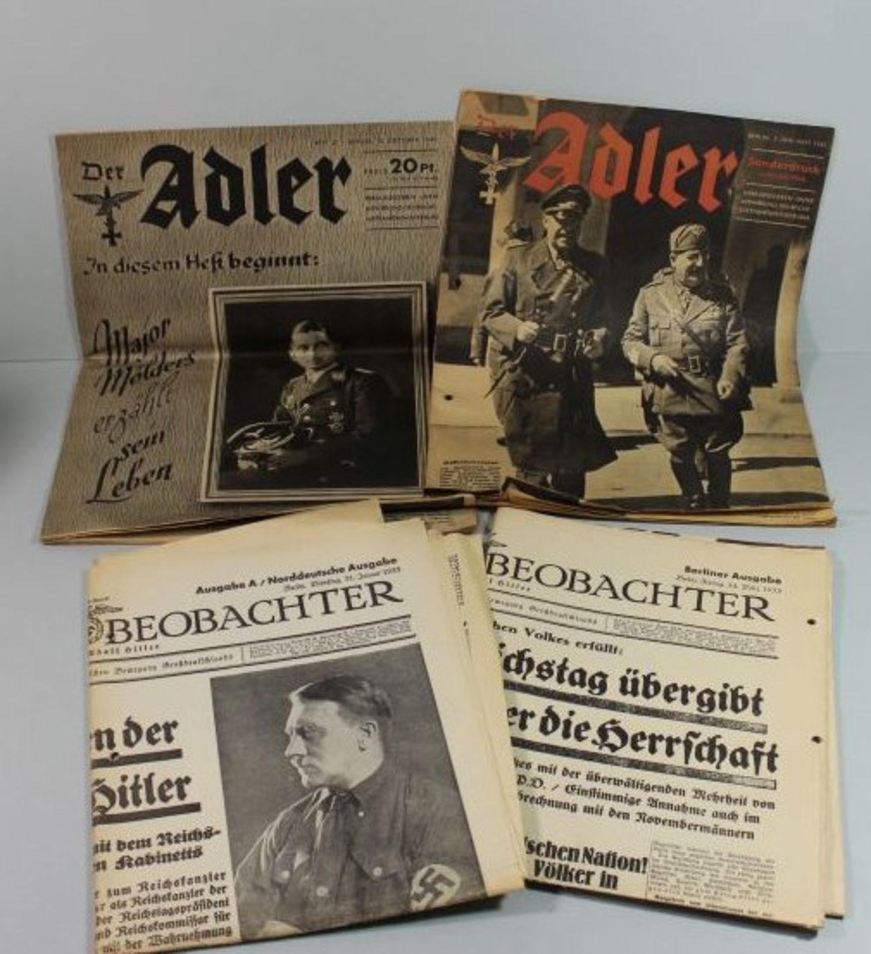 4x div. Zeitschriften, 3. Reich, 3x gelocht, 1940, 1942, 1933 und März 1933 diese wohl Nachdruck.